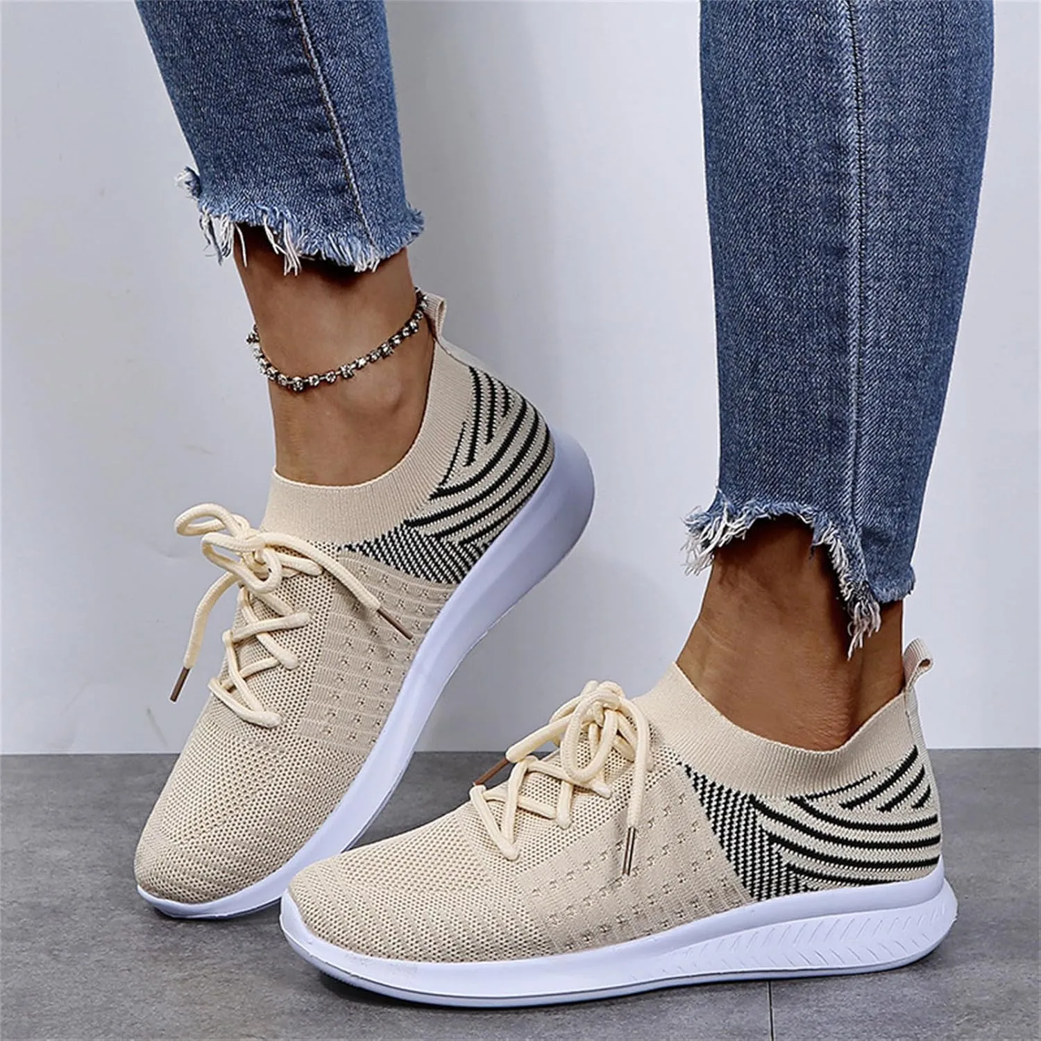 Ladmiple Walking Shoes Women Comfort Slip On Sneakers Breathable Lightweight Non Slip Mesh Gym Running Workout Shoes