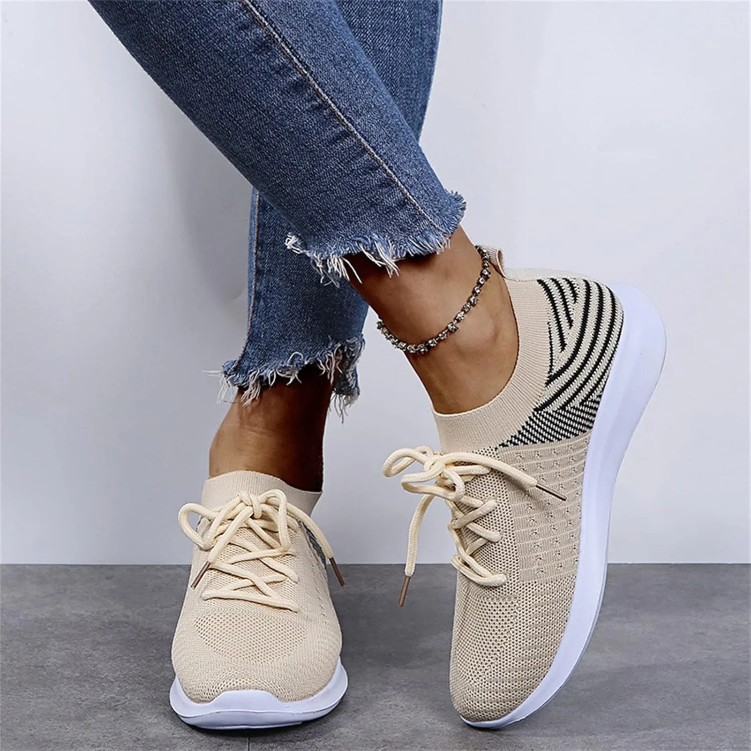 Ladmiple Walking Shoes Women Comfort Slip On Sneakers Breathable Lightweight Non Slip Mesh Gym Running Workout Shoes