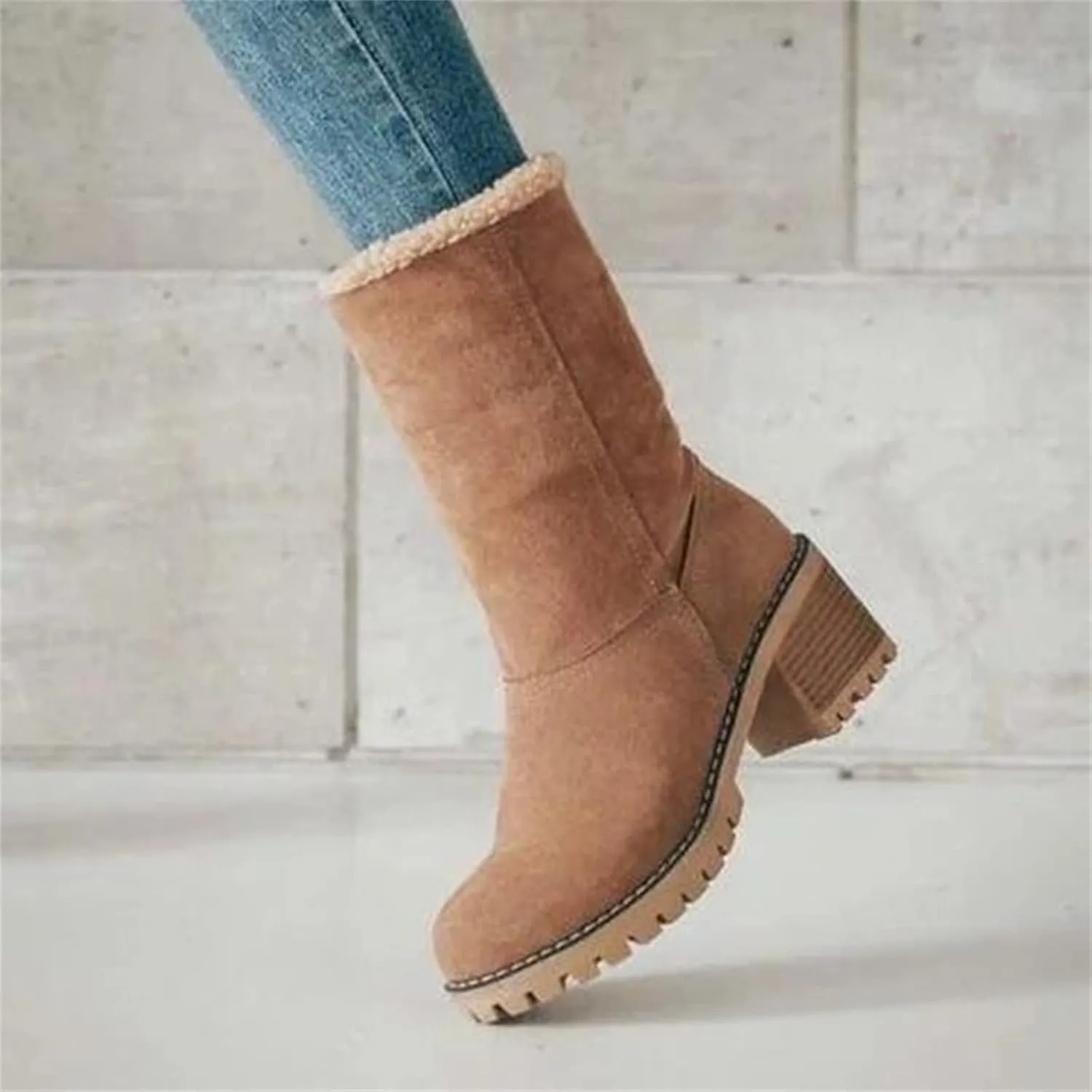 Ladmiple Winter Boots For Women Fashion Snow Boots Ankle Short Boots Slip On Outdoor Mid Calf Booties Fur Lined Warm Shoes