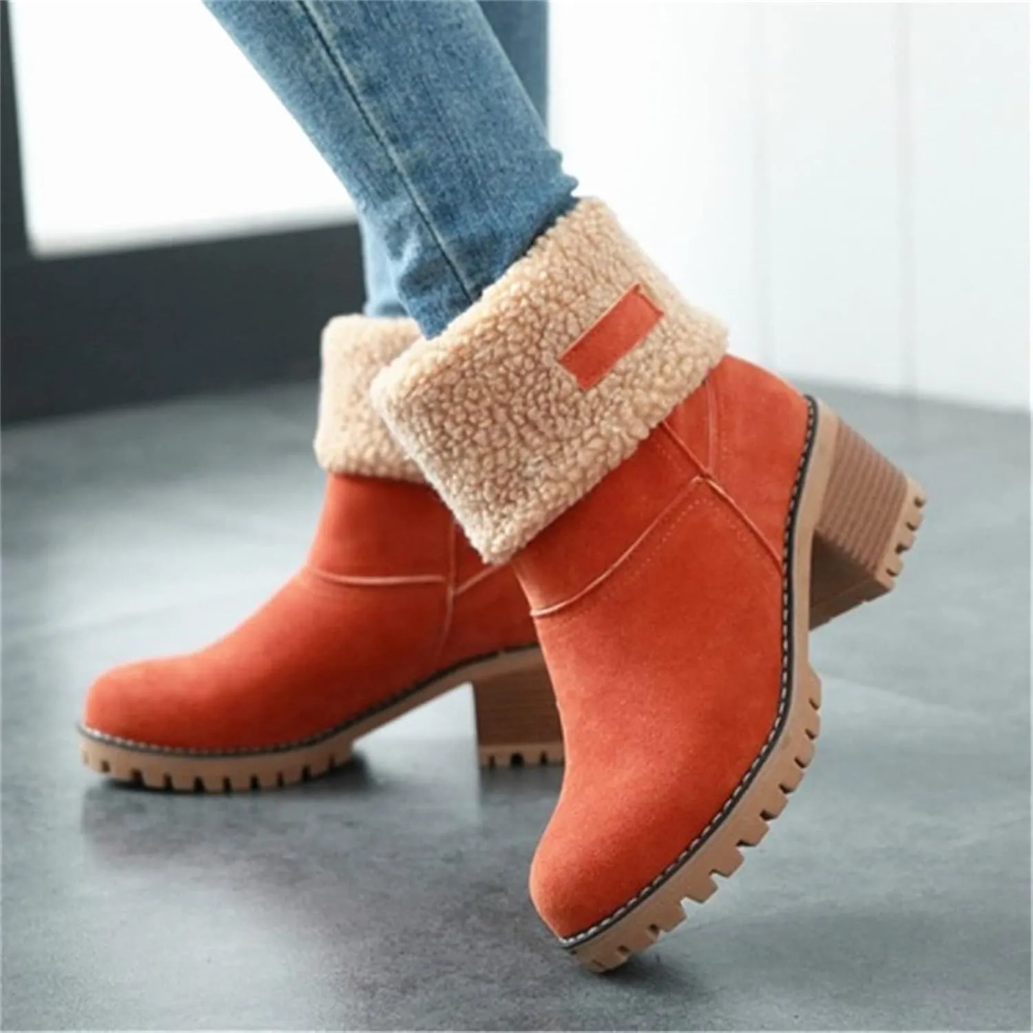 Ladmiple Winter Boots For Women Tall Mid Calf Snow Boots Warm Fur Lined Anti-Slip Outdoor Slip On Comfortable Warm Shoes