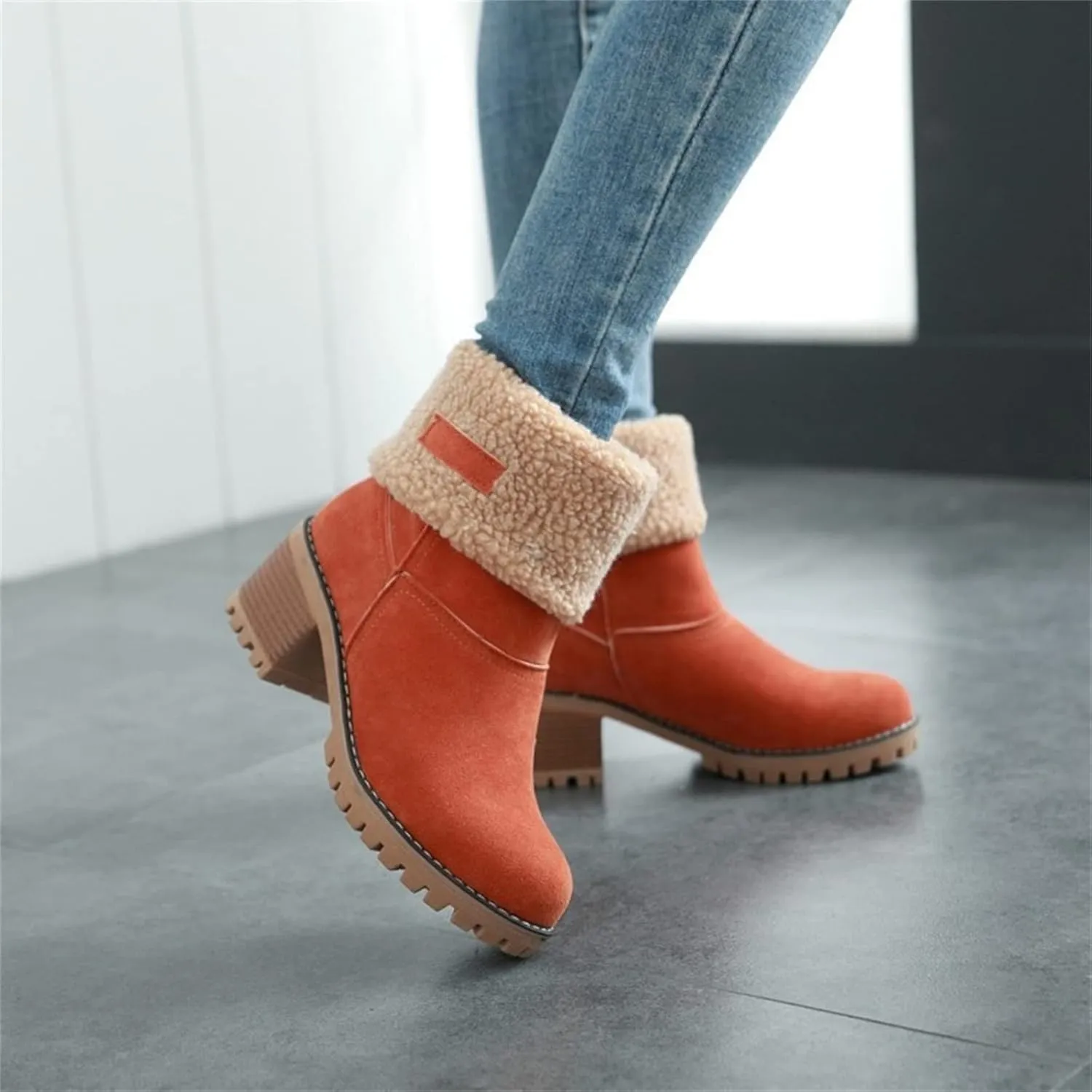 Ladmiple Winter Boots For Women Tall Mid Calf Snow Boots Warm Fur Lined Anti-Slip Outdoor Slip On Comfortable Warm Shoes