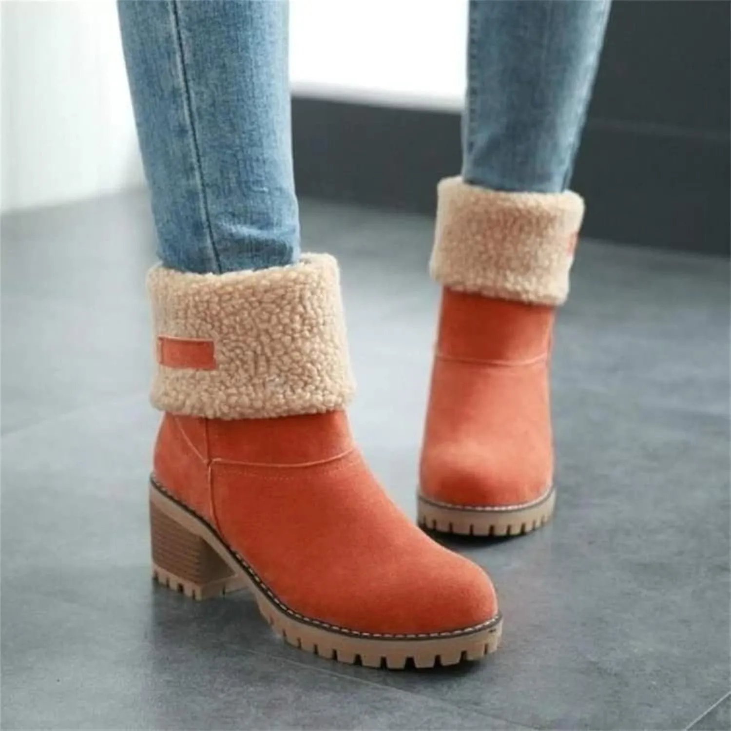 Ladmiple Winter Boots For Women Tall Mid Calf Snow Boots Warm Fur Lined Anti-Slip Outdoor Slip On Comfortable Warm Shoes