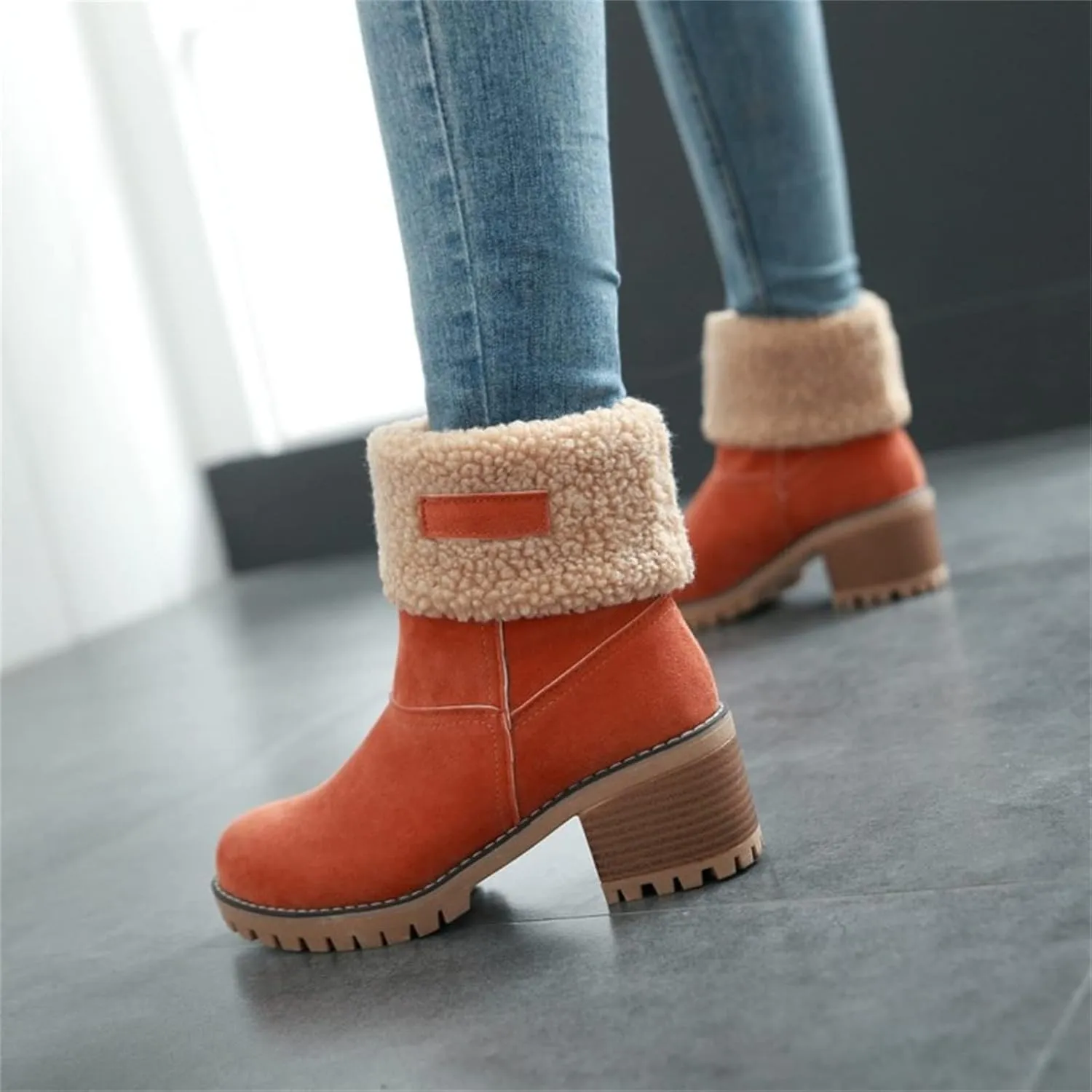 Ladmiple Winter Boots For Women Tall Mid Calf Snow Boots Warm Fur Lined Anti-Slip Outdoor Slip On Comfortable Warm Shoes