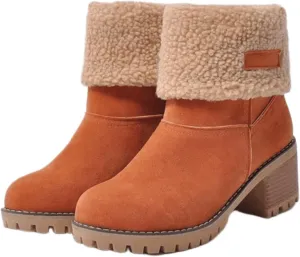Ladmiple Winter Boots For Women Tall Mid Calf Snow Boots Warm Fur Lined Anti-Slip Outdoor Slip On Comfortable Warm Shoes