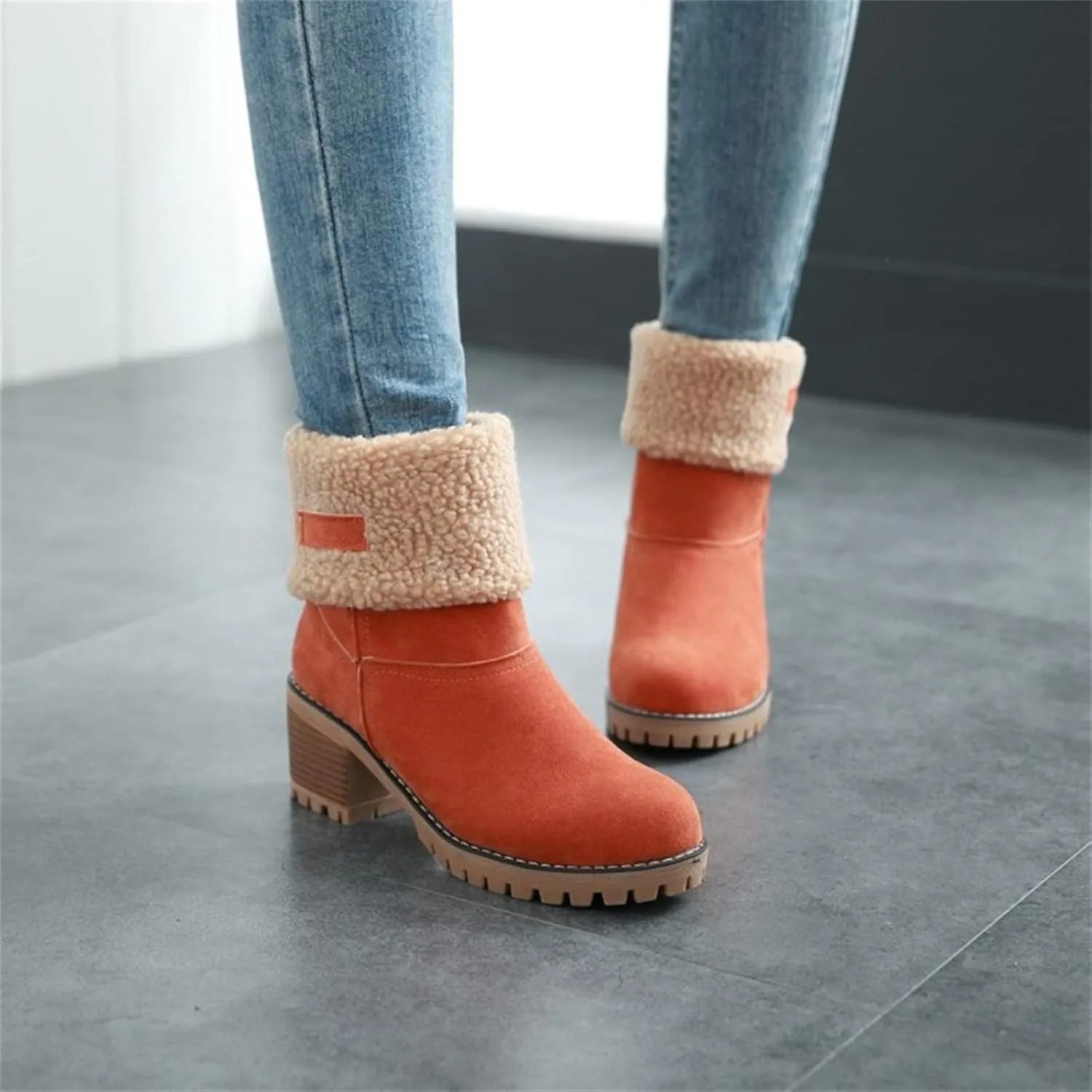 Ladmiple Winter Boots For Women Tall Mid Calf Snow Boots Warm Fur Lined Anti-Slip Outdoor Slip On Comfortable Warm Shoes