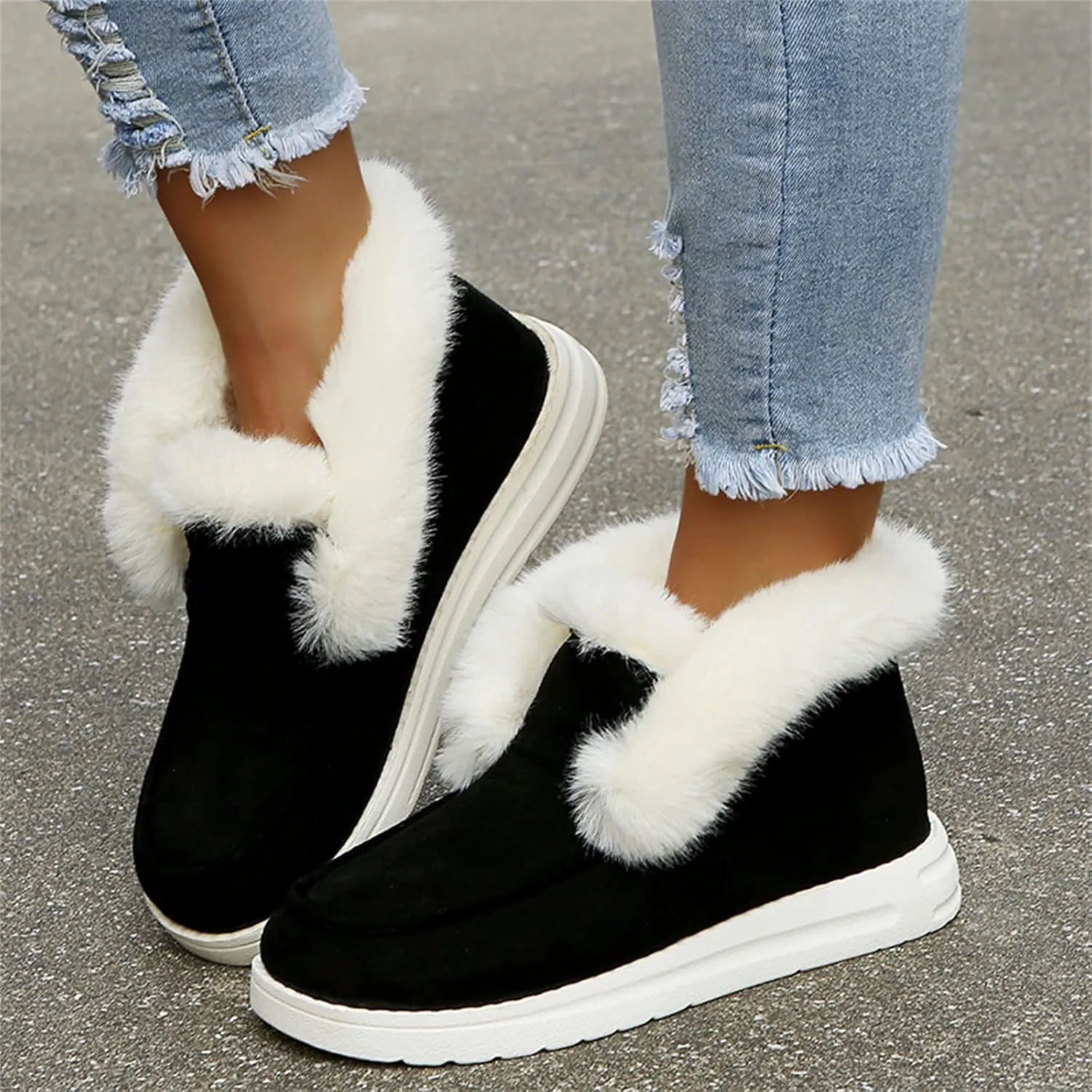 Ladmiple Winter Boots For Women Warm Slip On Snow Ankle Booties Fashion Fur Lined Outdoor Comfortable Loafers Shoes 2024