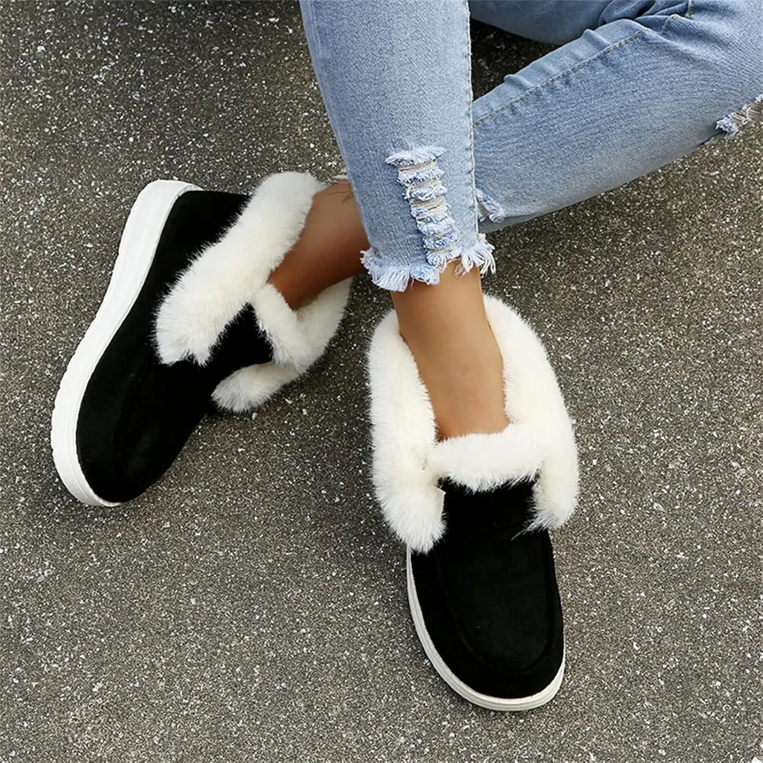 Ladmiple Winter Boots For Women Warm Slip On Snow Ankle Booties Fashion Fur Lined Outdoor Comfortable Loafers Shoes 2024