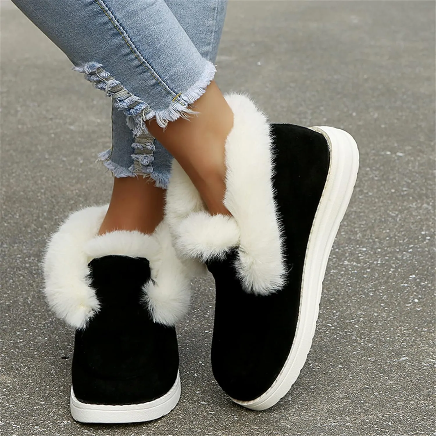 Ladmiple Winter Boots For Women Warm Slip On Snow Ankle Booties Fashion Fur Lined Outdoor Comfortable Loafers Shoes 2024