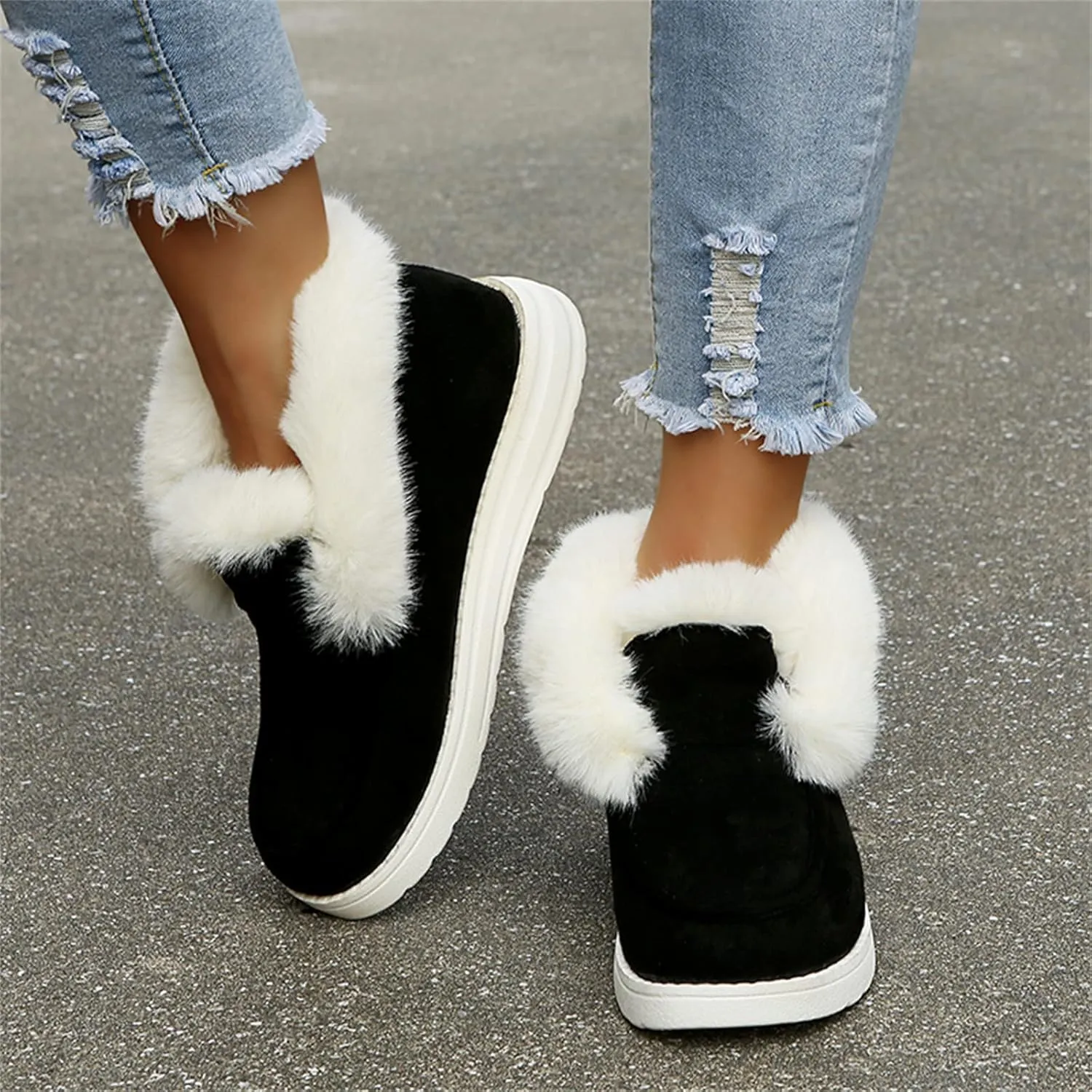 Ladmiple Winter Boots For Women Warm Slip On Snow Ankle Booties Fashion Fur Lined Outdoor Comfortable Loafers Shoes 2024