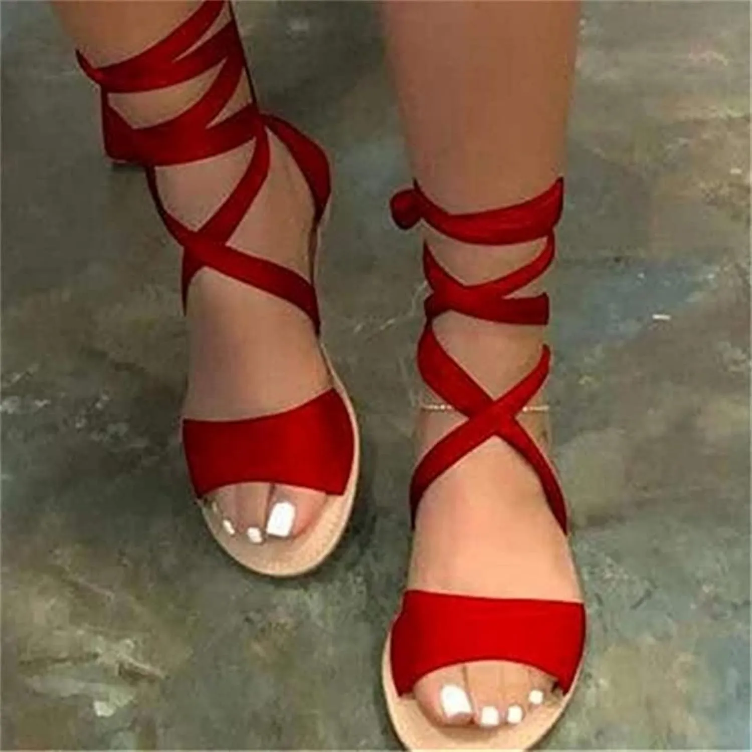 Ladmiple Womens Sandals Dressy Summer Fashion Comfortable Strappy Flip Flops Beach Roman Open Toe Lace Up Flats Sandal
