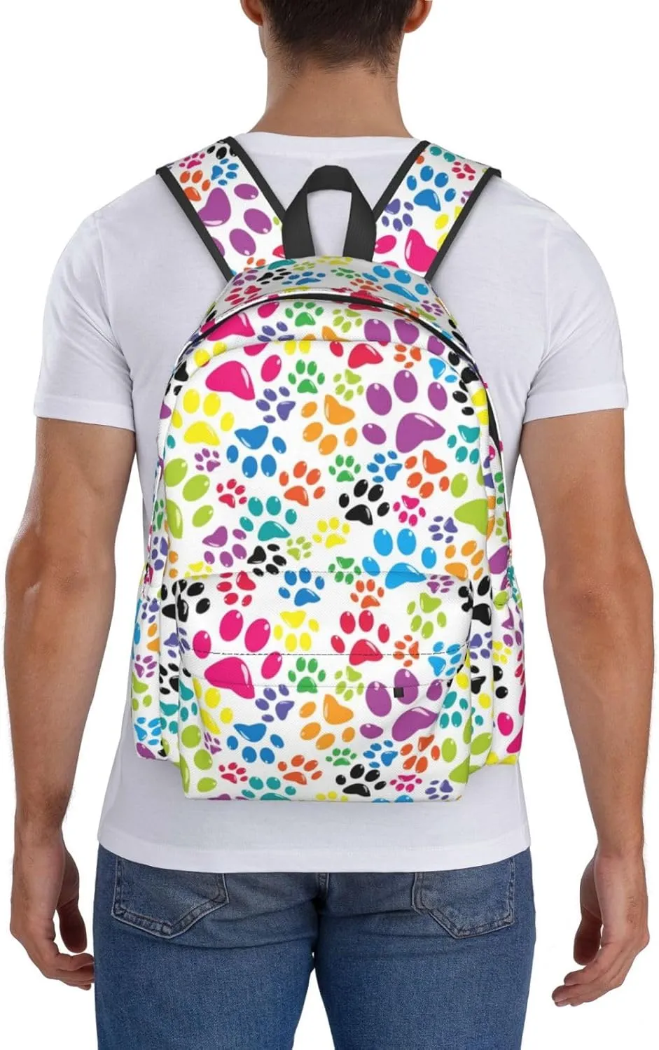 Laptop Backpack for Men Women Colorful Cat Paw Print Casual Travel Backpacks Lightweight College Backpack with Laptop Compartment for Daily Commutes Work Travel Hiking Daypack