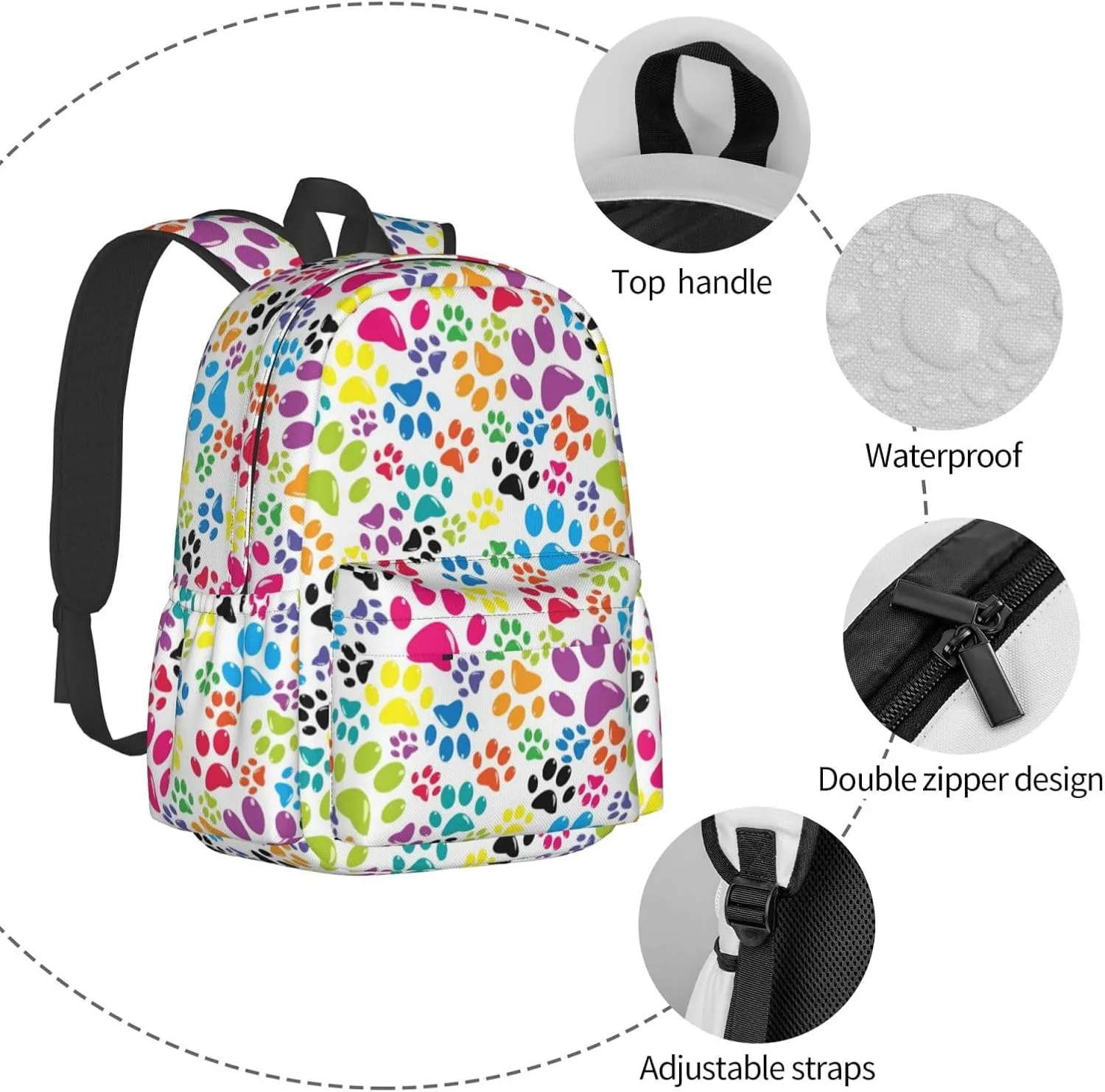 Laptop Backpack for Men Women Colorful Cat Paw Print Casual Travel Backpacks Lightweight College Backpack with Laptop Compartment for Daily Commutes Work Travel Hiking Daypack