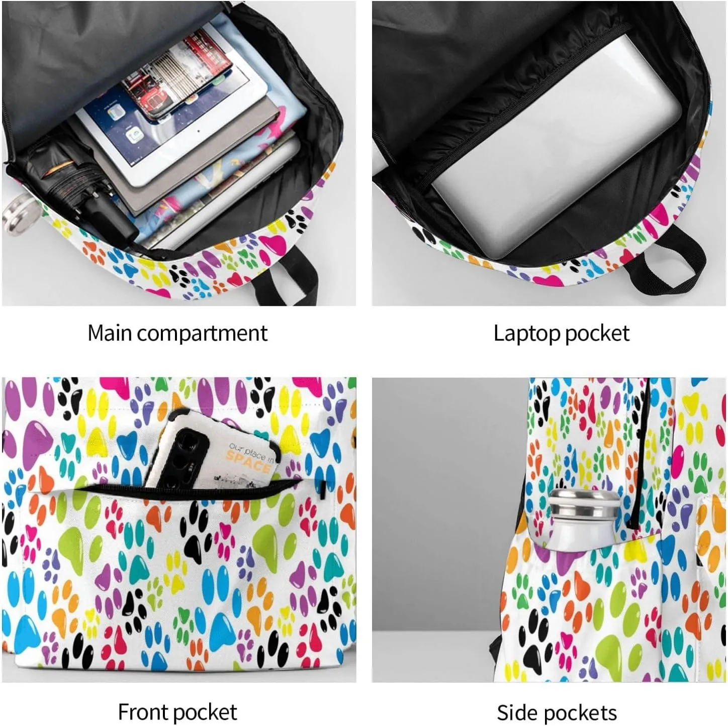 Laptop Backpack for Men Women Colorful Cat Paw Print Casual Travel Backpacks Lightweight College Backpack with Laptop Compartment for Daily Commutes Work Travel Hiking Daypack