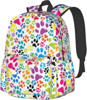 Laptop Backpack for Men Women Colorful Cat Paw Print Casual Travel Backpacks Lightweight College Backpack with Laptop Compartment for Daily Commutes Work Travel Hiking Daypack