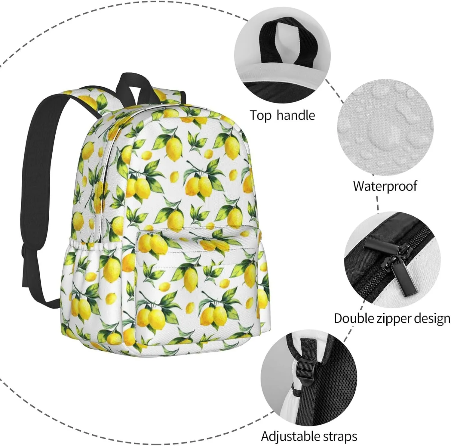 Laptop Backpack for Men Women Yellow Lemon Casual Travel Backpacks Lightweight College Backpack with Laptop Compartment for Daily Commutes Work Travel Hiking Daypack