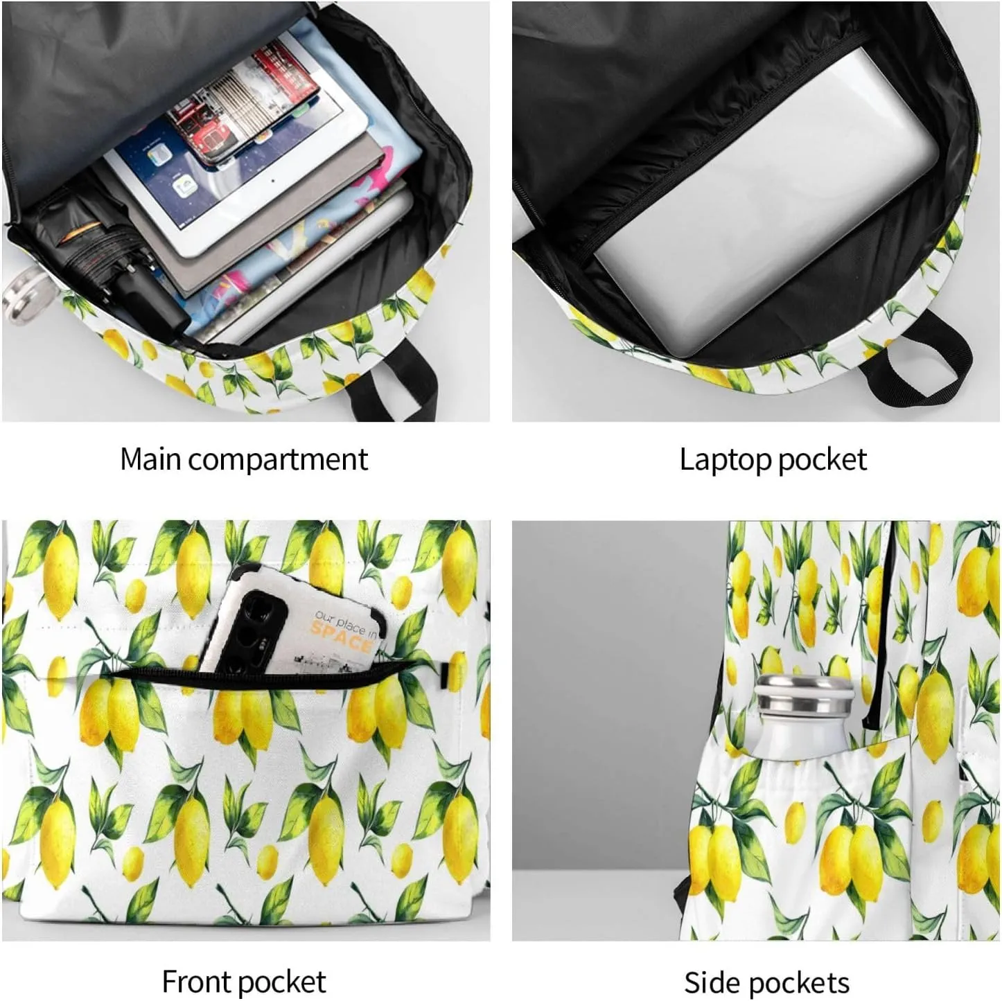 Laptop Backpack for Men Women Yellow Lemon Casual Travel Backpacks Lightweight College Backpack with Laptop Compartment for Daily Commutes Work Travel Hiking Daypack