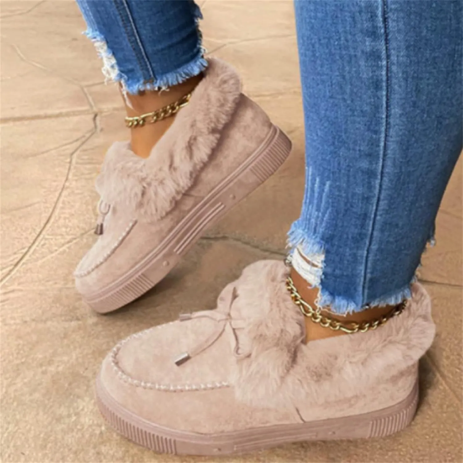 Lausiuoe Boots For Women Ankle Booties Warm Winter Snow Boots Fur Lined Short Booties Casual Fashion Slip On Loafers Shoes