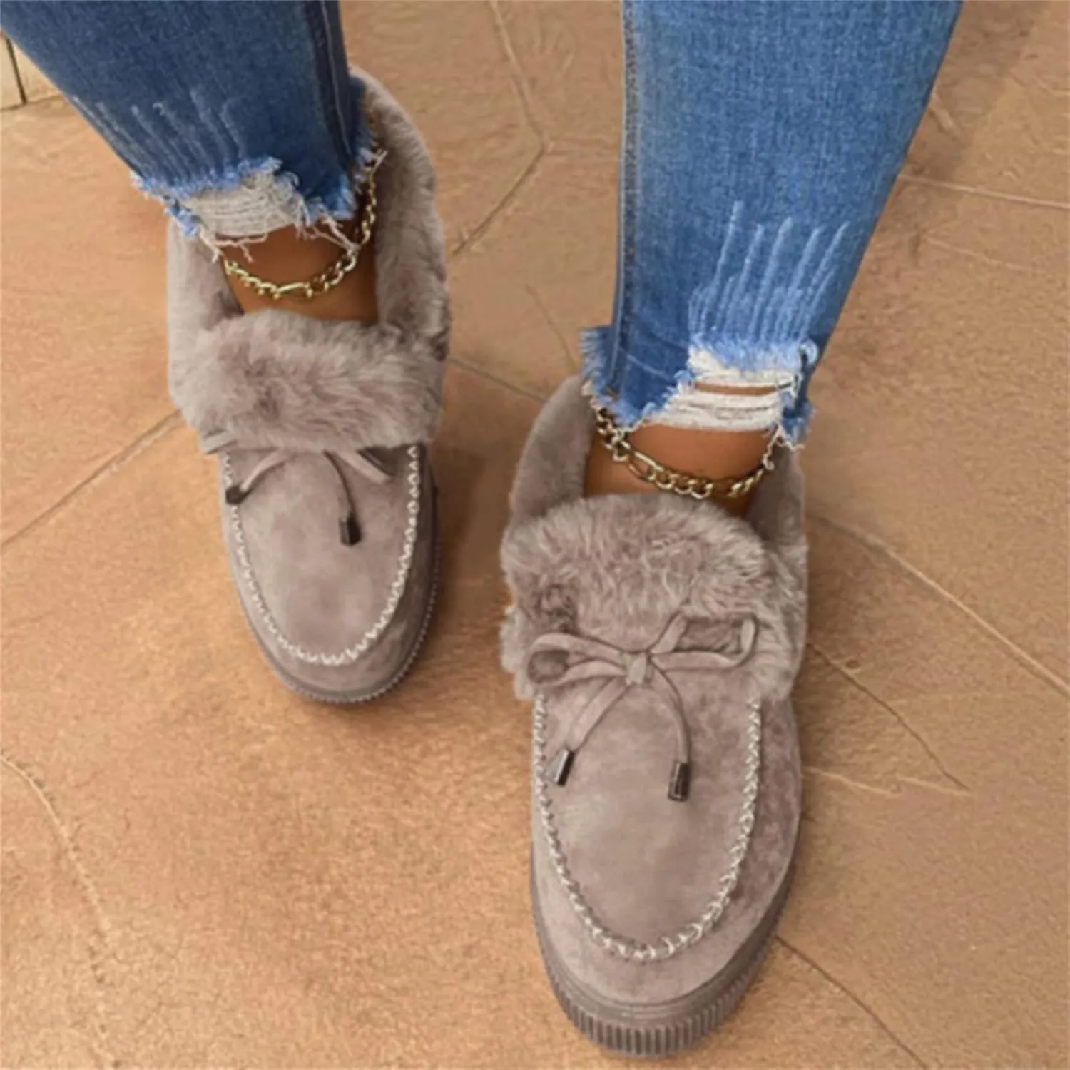 Lausiuoe Boots For Women Ankle Booties Warm Winter Snow Boots Fur Lined Short Booties Casual Fashion Slip On Loafers Shoes