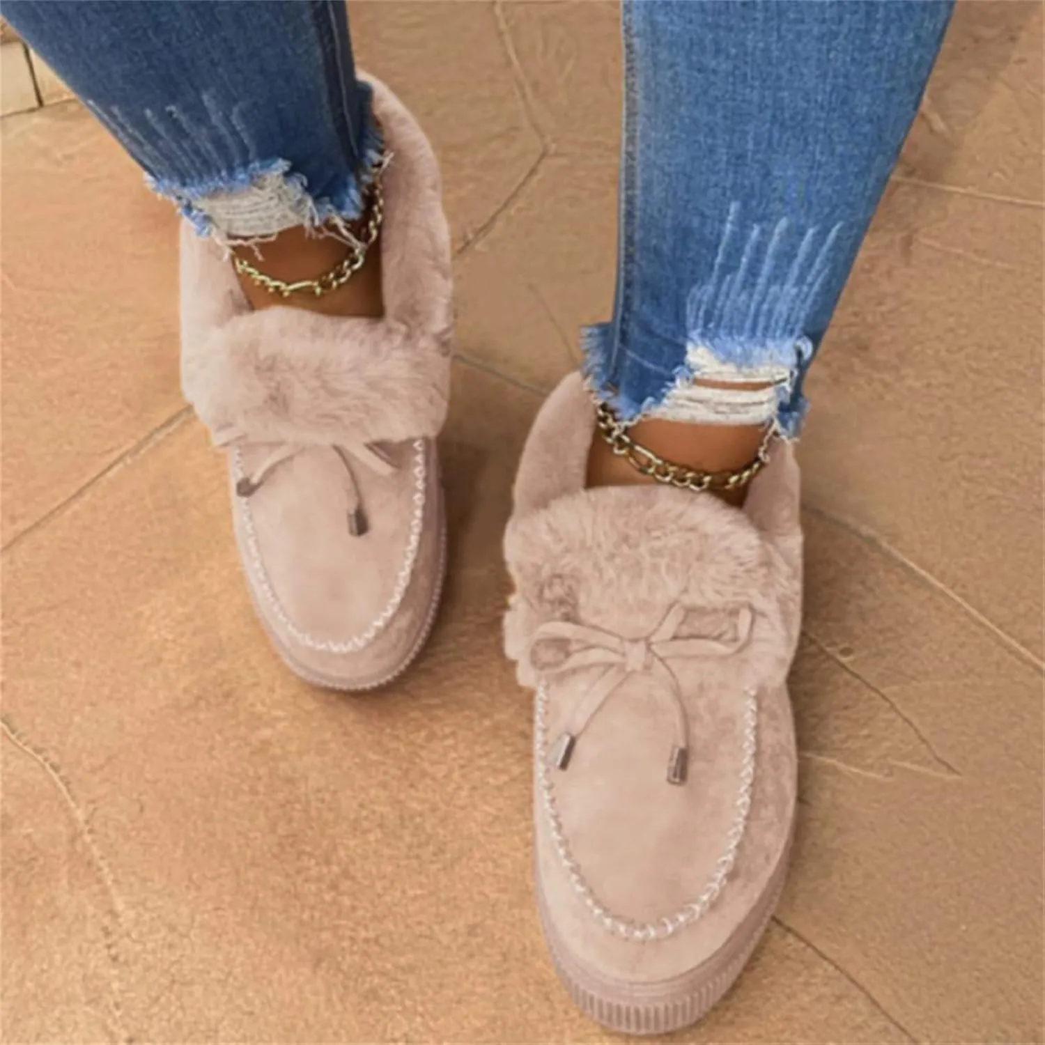 Lausiuoe Boots For Women Ankle Booties Warm Winter Snow Boots Fur Lined Short Booties Casual Fashion Slip On Loafers Shoes