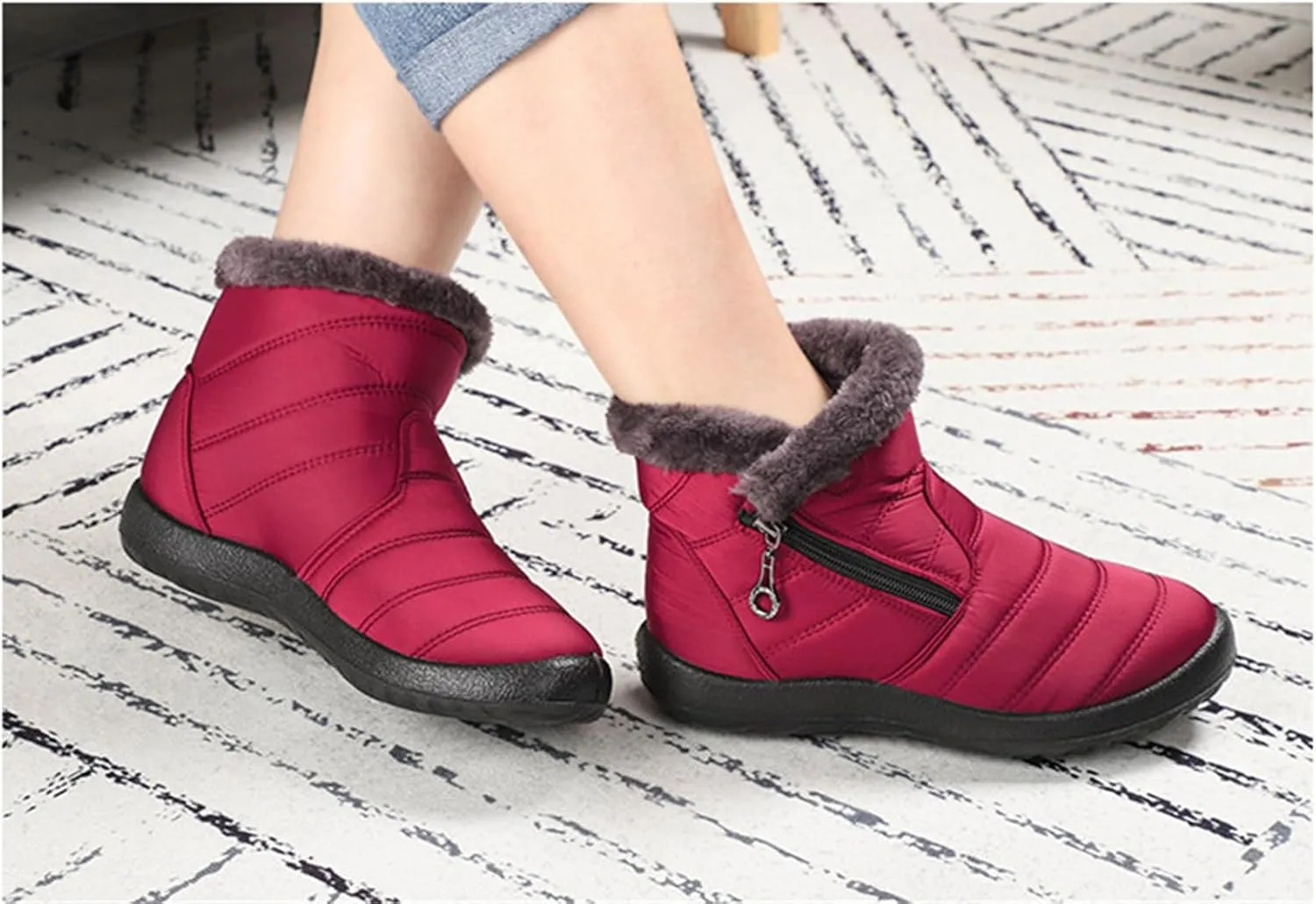 Lausiuoe Snow Boots For Women Waterproof Insulated Non Slip Winter Fur Lining Comfortable Outdoor Ankle Booties Shoes