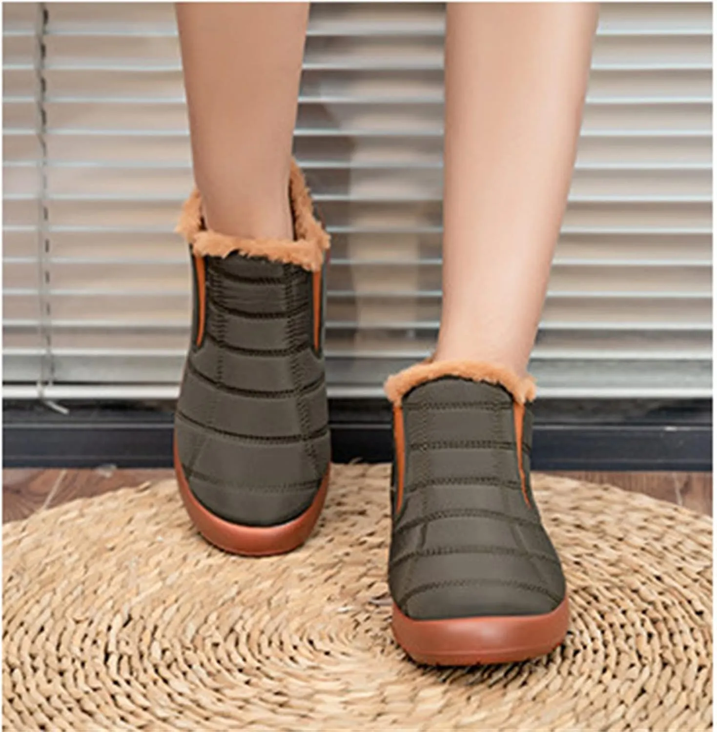 Lausiuoe Snow Boots For Women Waterproof Insulated Wide Width Winter Ankle Booties Fur Lining Slip On Outdoor Warm Shoes