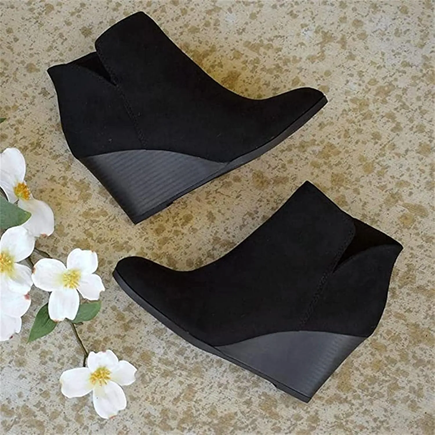 Lausiuoe Wedge Booties For Women Closed Toe Ankle Boots Slip on Casual Fashion Platform Western Heeled Fall Booties