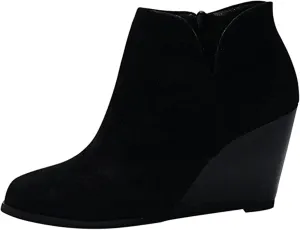 Lausiuoe Wedge Booties For Women Closed Toe Ankle Boots Slip on Casual Fashion Platform Western Heeled Fall Booties