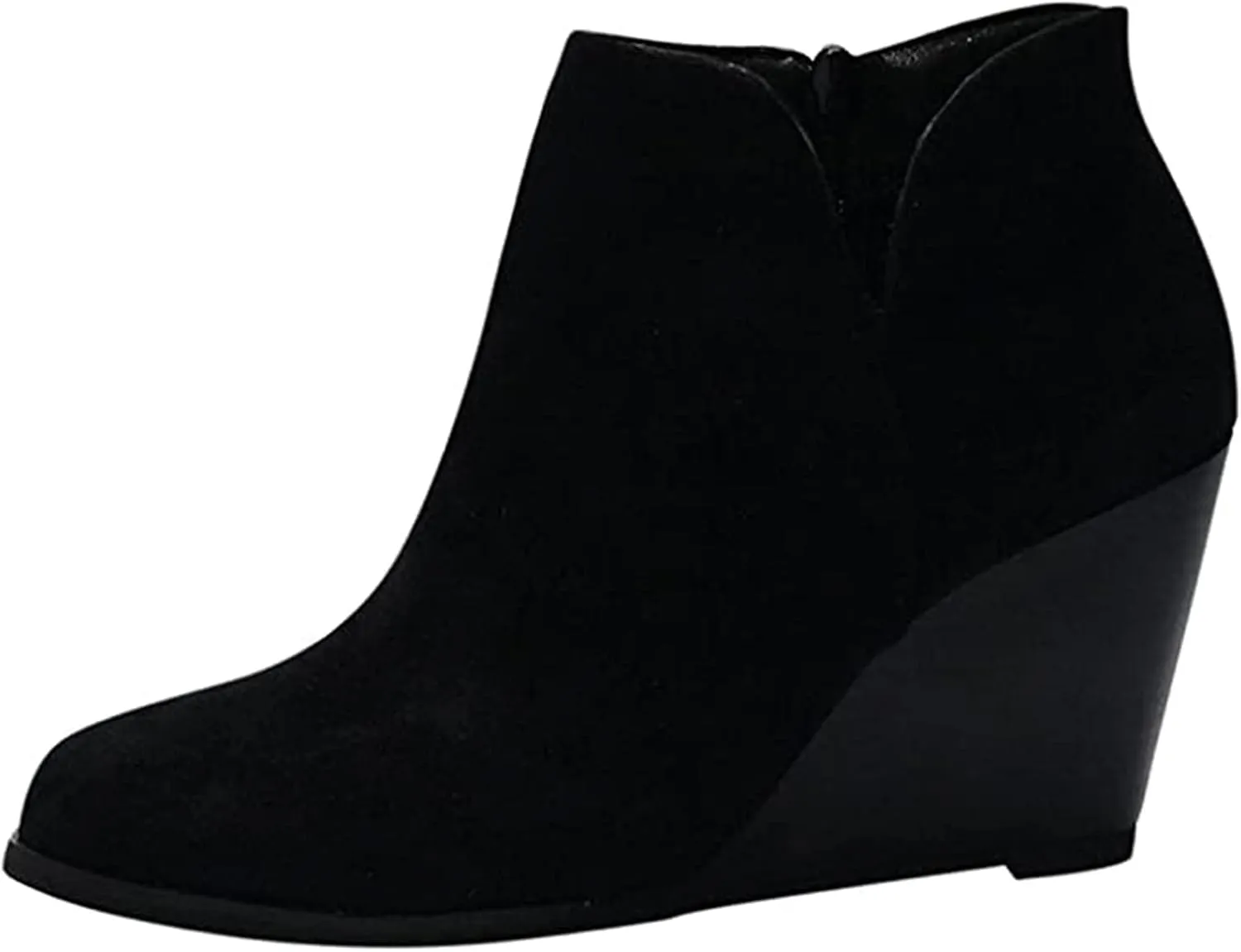 Lausiuoe Wedge Booties For Women Closed Toe Ankle Boots Slip on Casual Fashion Platform Western Heeled Fall Booties