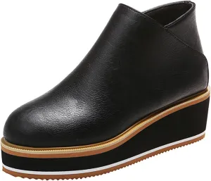 Lausiuoe Wedge Booties For Women Closed Toe Platform Ankle Booties Casual Dressy Western Wide Calf Heeled Fall Boots
