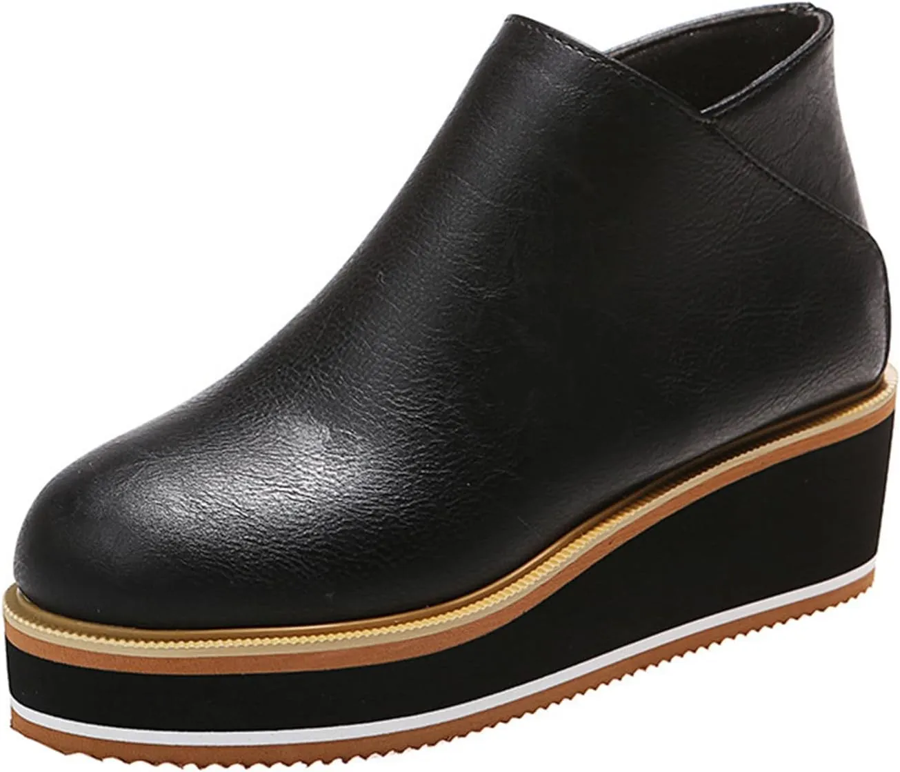 Lausiuoe Wedge Booties For Women Closed Toe Platform Ankle Booties Casual Dressy Western Wide Calf Heeled Fall Boots