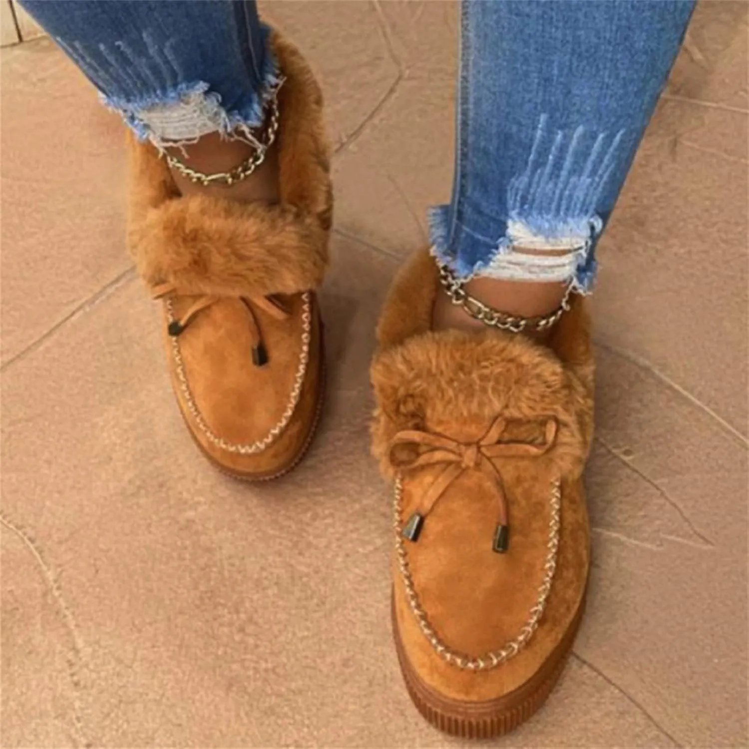 Lausiuoe Winter Fashion Boots For Women 2024 Snow Boots Classic Fuzzy Fur Lining Slip On Ankle Booties Warm Loafers Shoes