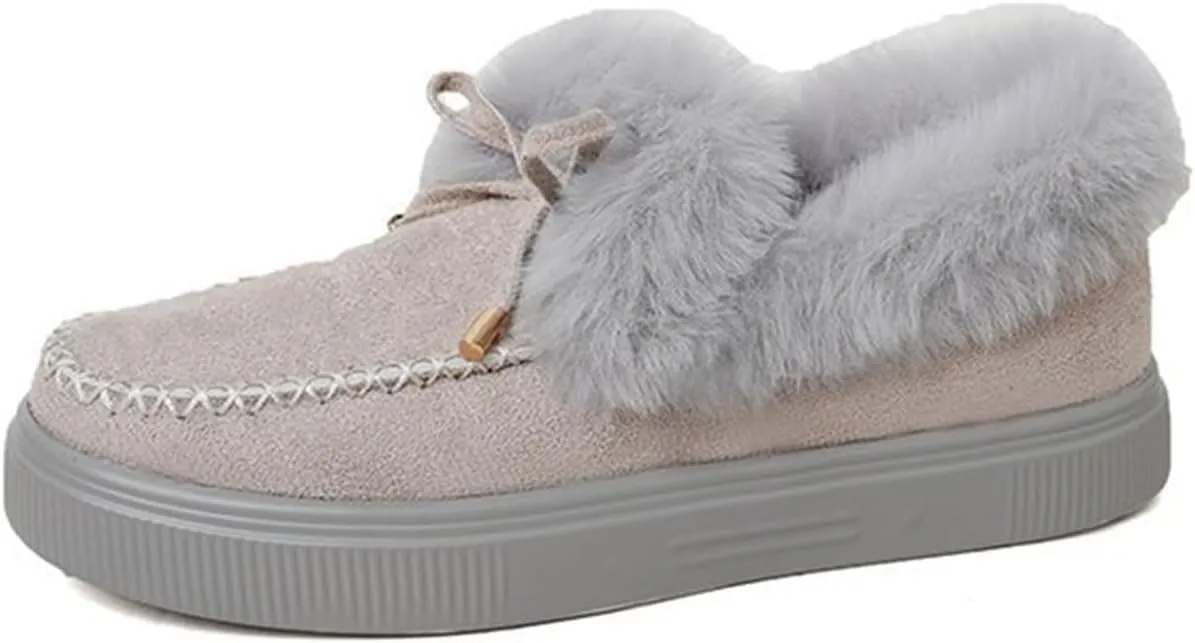 Lausiuoe Winter Fashion Boots For Women 2024 Snow Boots Warm Casual Trendy Comfortable Slip On Outdoor Fur Lined Fuzzy Shoes