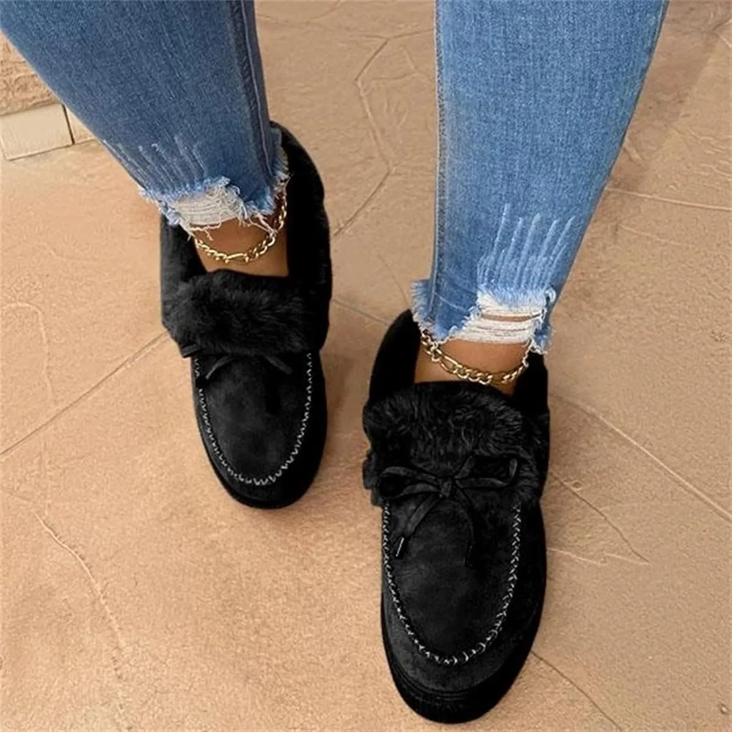 Lausiuoe Winter Fashion Boots For Women 2024 Warm Fur Lined Snow Boots Casual Trendy Comfortable Fuzzy Shoes Ankle Booties