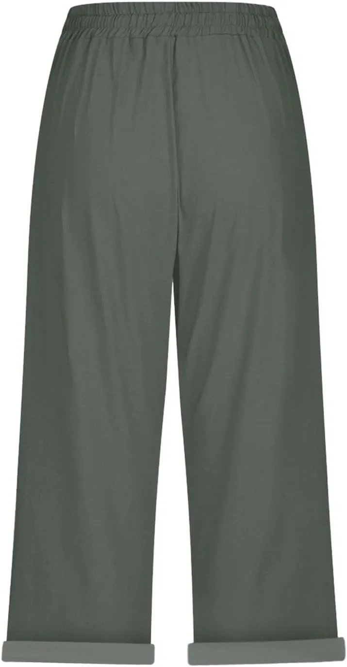 LCMTWX Wide Leg Linen Pants for Women 2025 Linen Elastic Seven Pants Beach Casual Pants Linen Capri Pants 2025 Pants with