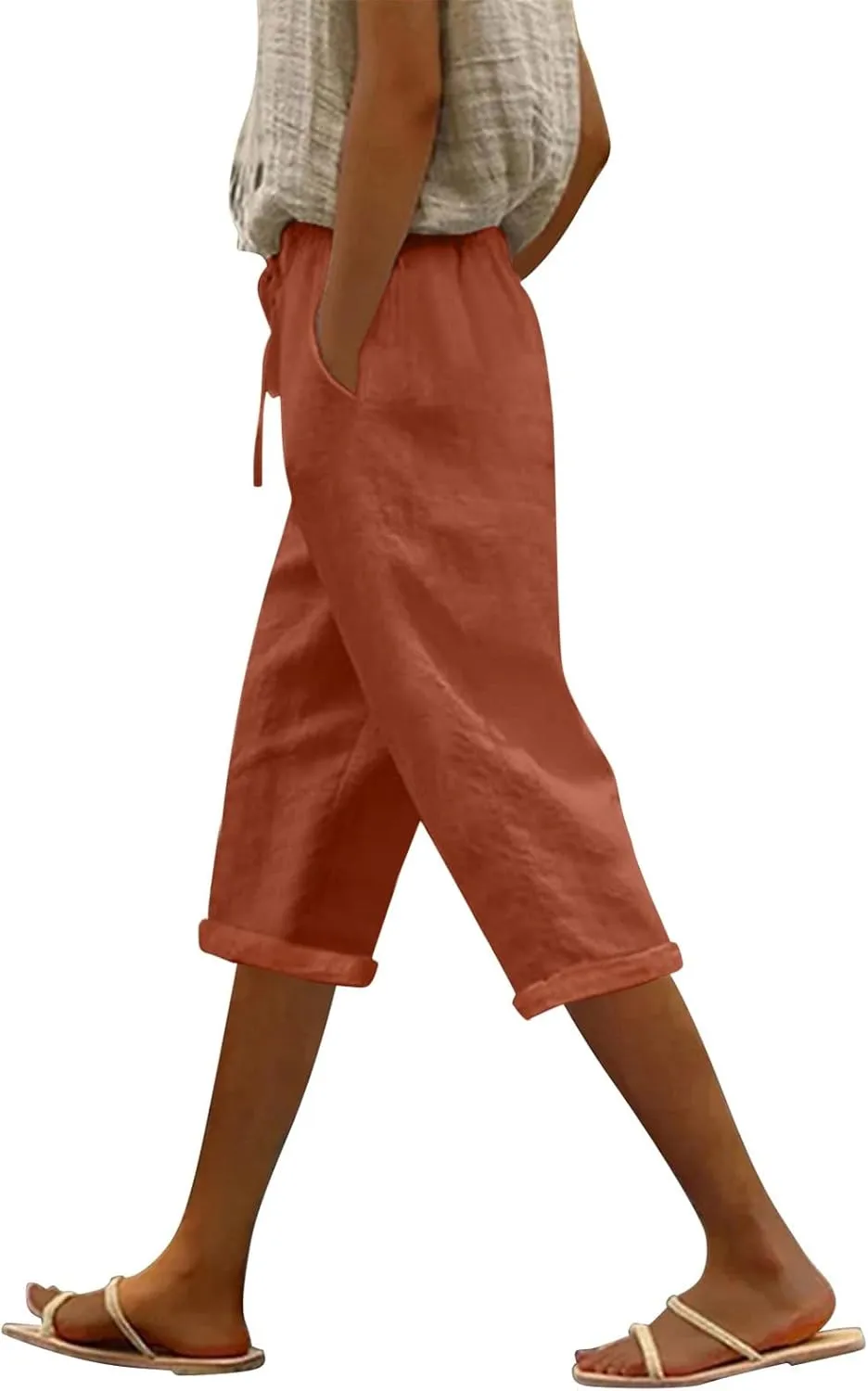LCMTWX Wide Leg Linen Pants for Women 2025 Linen Elastic Seven Pants Beach Casual Pants Linen Capri Pants 2025 Pants with