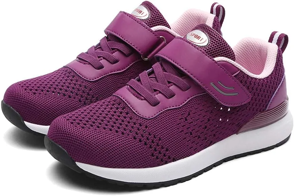 Leader Show Women's Elderly Casual Comfort Walking Shoe Safety Flats Non-Slip Hook & Loop Sneakers