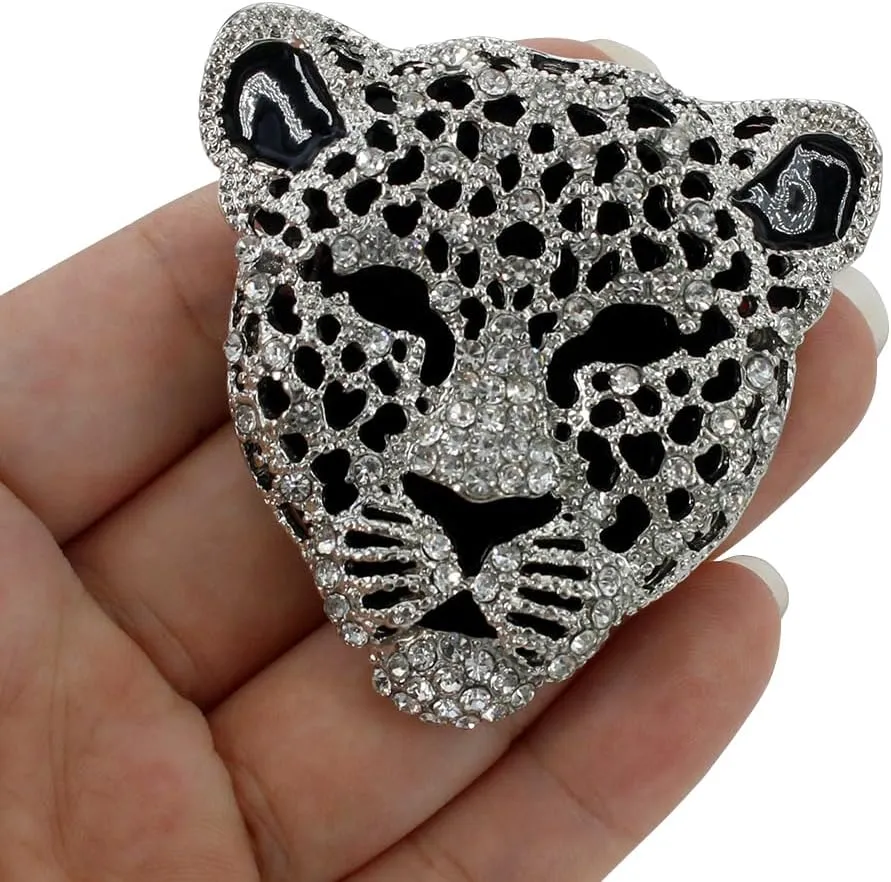 Leopard Brooch Pin Jewelry Vintage Spotted Leopard Rhinestone Crystal Brooch Pin Lapel Pins Back
