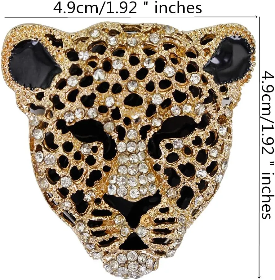 Leopard Brooch Pin Jewelry Vintage Spotted Leopard Rhinestone Crystal Brooch Pin Lapel Pins Back