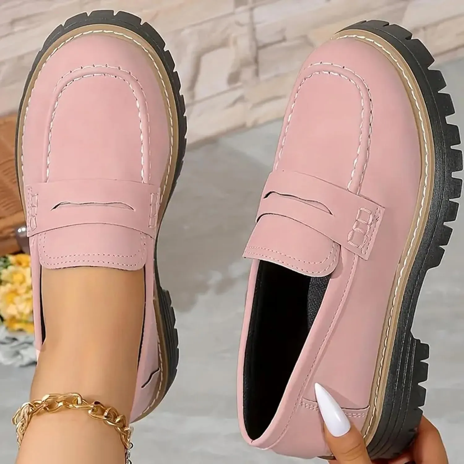 Loafers for Women 2024 Comfortable,Casual Lightweight Round Toe Orthopedic Platform Loafers Slip-On Walking Shoes