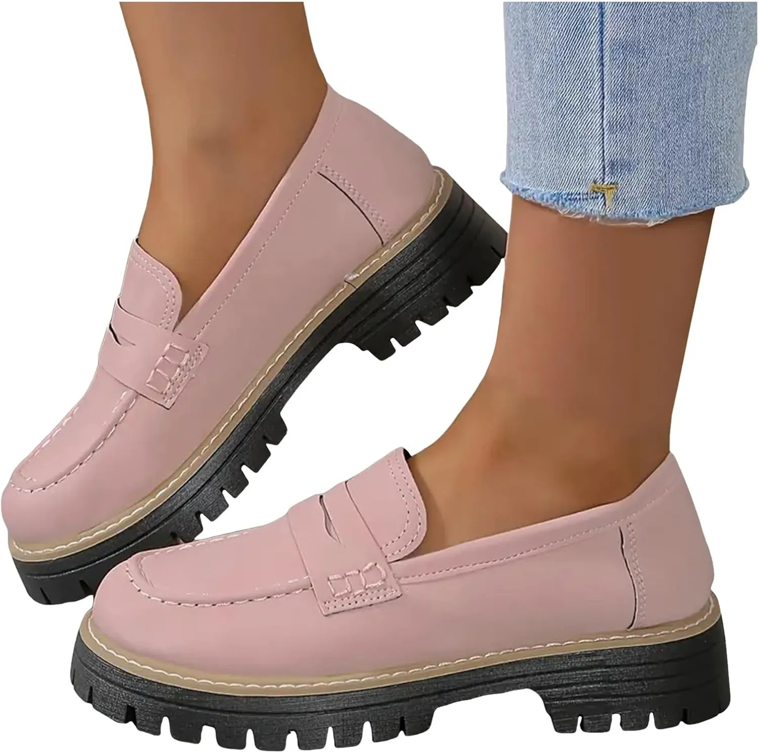 Loafers for Women 2024 Comfortable,Casual Lightweight Round Toe Orthopedic Platform Loafers Slip-On Walking Shoes