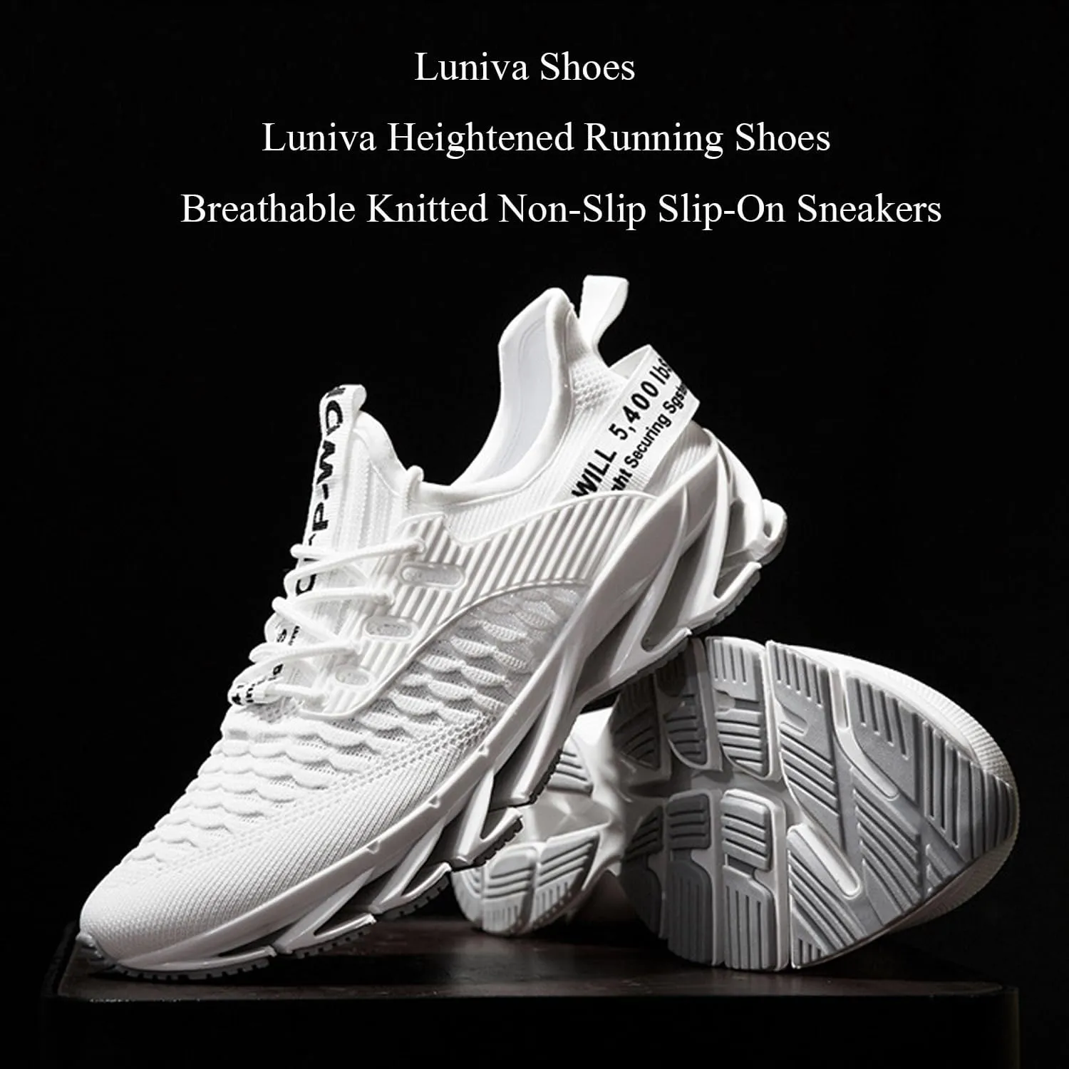 Luniva Mens Shoes, Luniva Heightened Running Shoes Men, Breathable Knitted Non-Slip Slip-On Sneakers