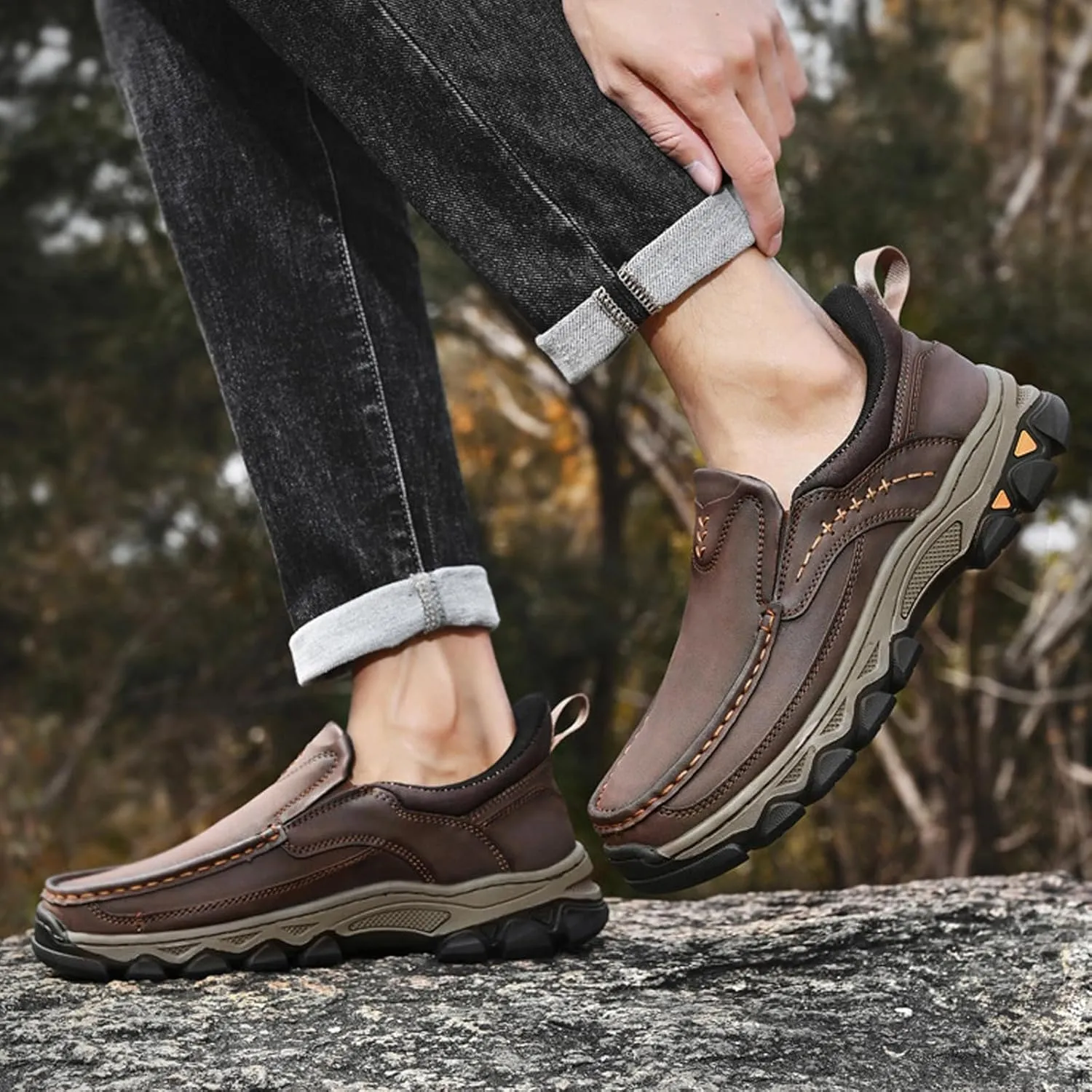 Men Casual Shoes Loafers Comfortable Walking Sneakers Oxford Waterproof Hiking Boots for Work Dress Travel