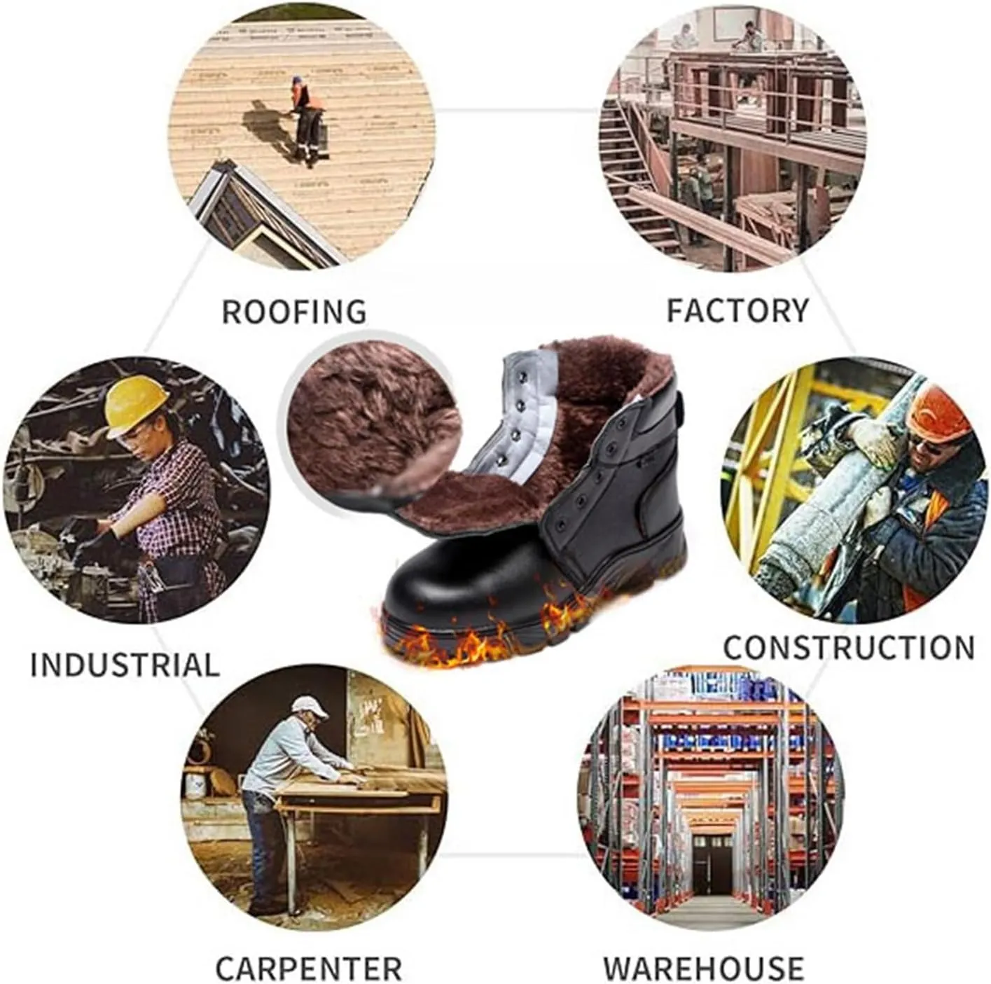 Men Lightweight Steel Toe Safety Shoes, Men's High-Top Anti-Smash and Anti-Puncture Winter Fleece-Lined Safety Work Shoes, Slip Resistant Breathable Construction Work Boots