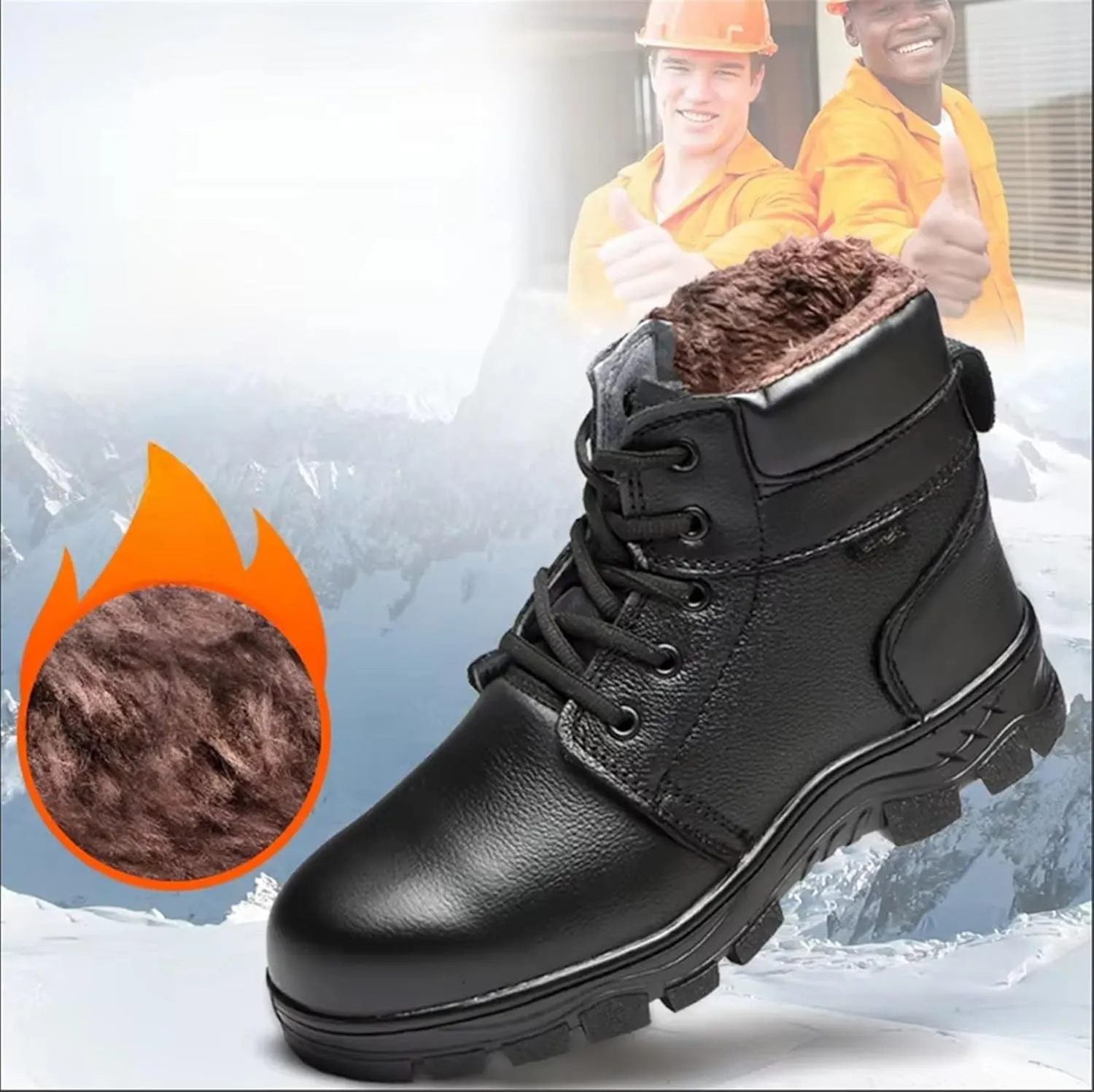 Men Lightweight Steel Toe Safety Shoes, Men's High-Top Anti-Smash and Anti-Puncture Winter Fleece-Lined Safety Work Shoes, Slip Resistant Breathable Construction Work Boots
