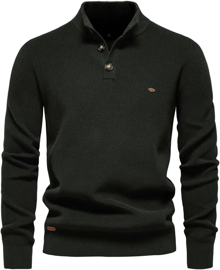 Men Mock Neck Button Sweater Casual Knitted Sweaters Turtleneck Pullover Polo Sweaters for Men