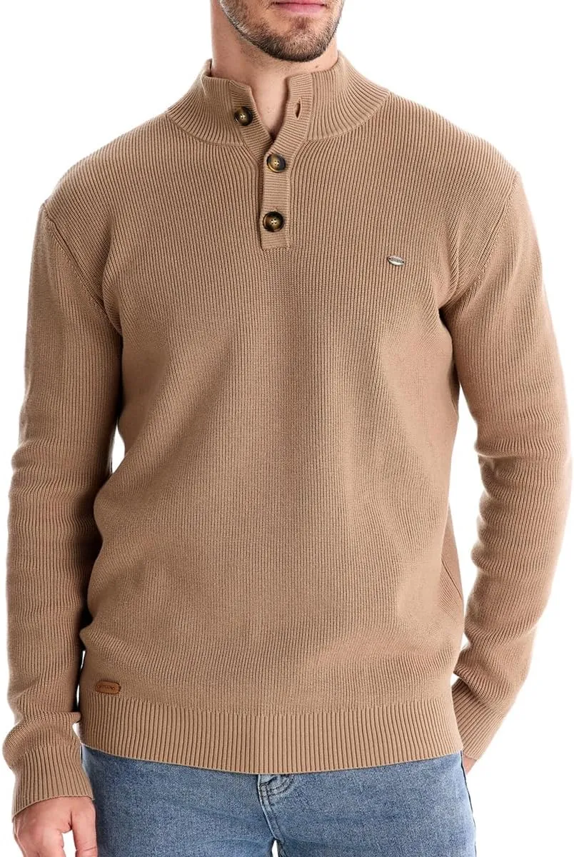 Men Mock Neck Button Sweater Casual Knitted Sweaters Turtleneck Pullover Polo Sweaters for Men