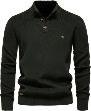 Men Mock Neck Button Sweater Casual Knitted Sweaters Turtleneck Pullover Polo Sweaters for Men