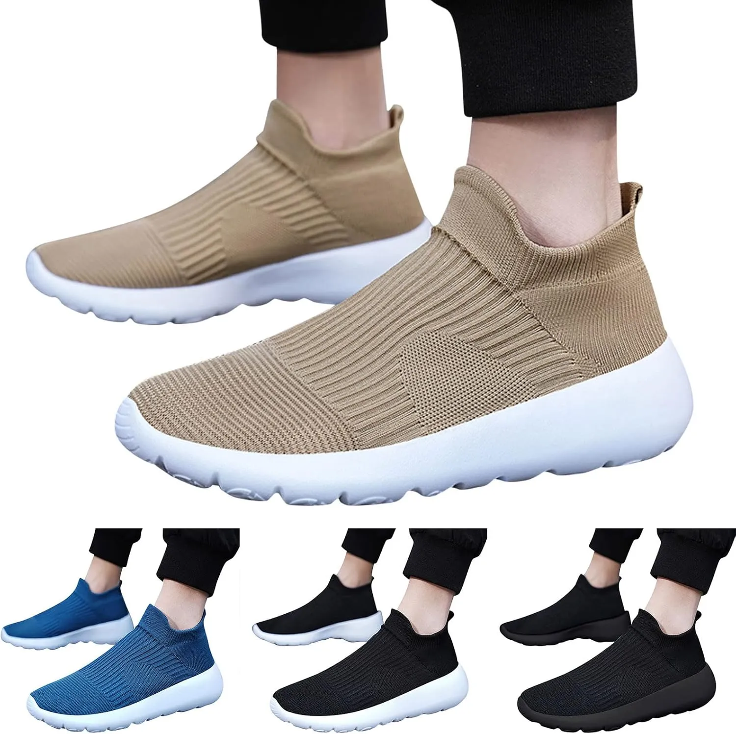 Men's Arch Support Insole Shoes Comfortable Breathable Stretch Canvas Slip on Sneaker Barefoot Minimalist Shoes
