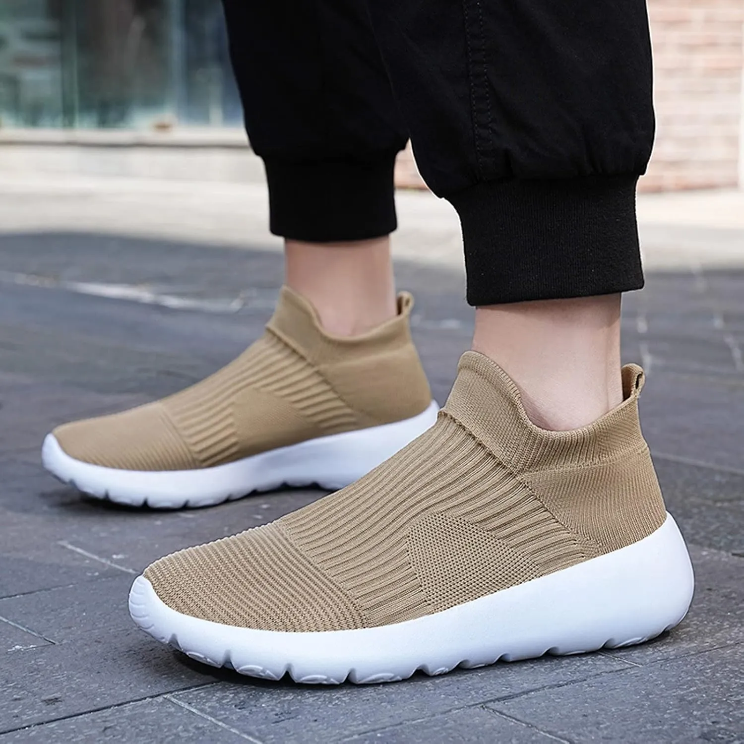 Men's Arch Support Insole Shoes Comfortable Breathable Stretch Canvas Slip on Sneaker Barefoot Minimalist Shoes