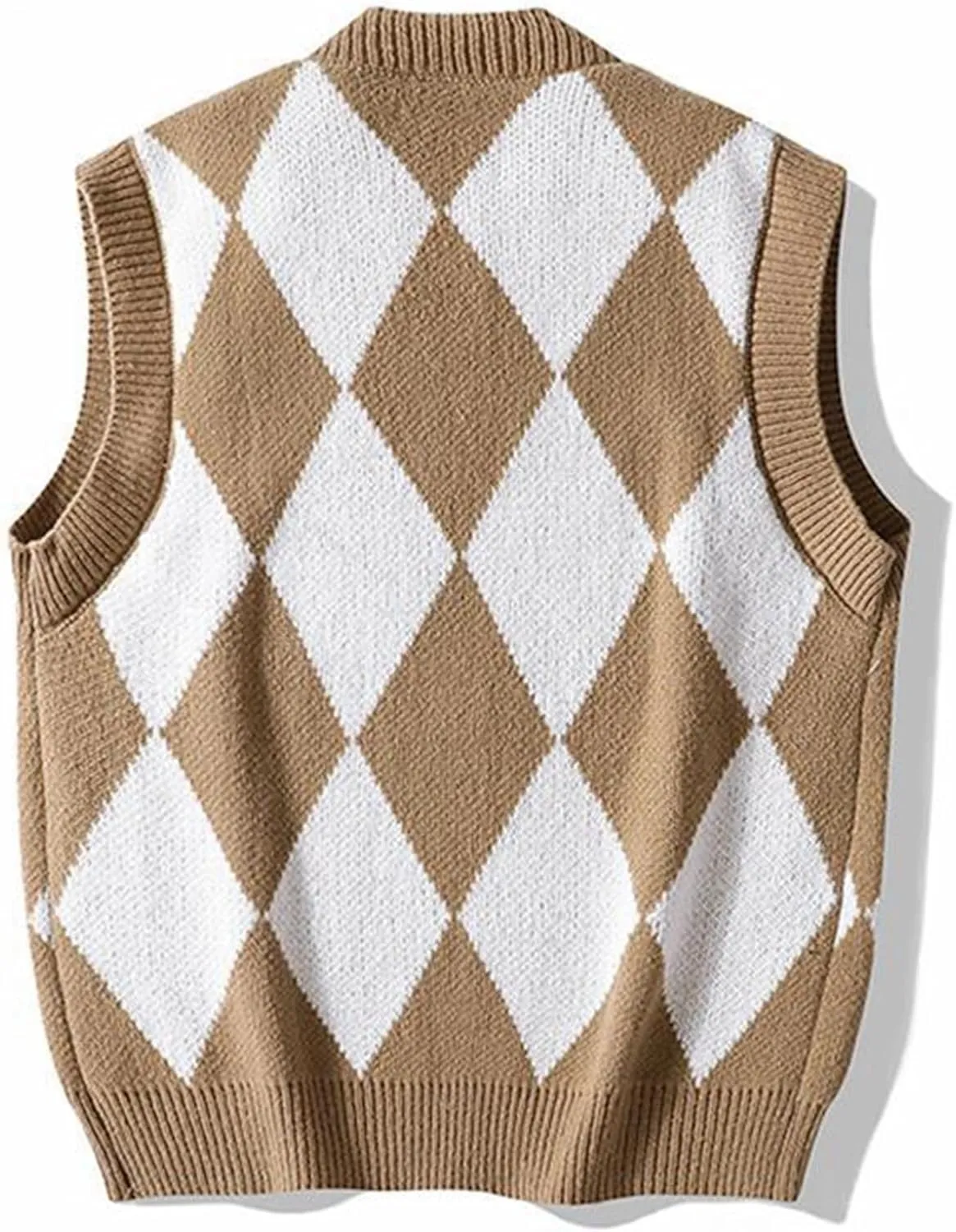 Men's Argyle Sweater Vest Button Down V Neck Sleeveless Fall Cardigan Casual Knitted Slim Fit Jumper Tops